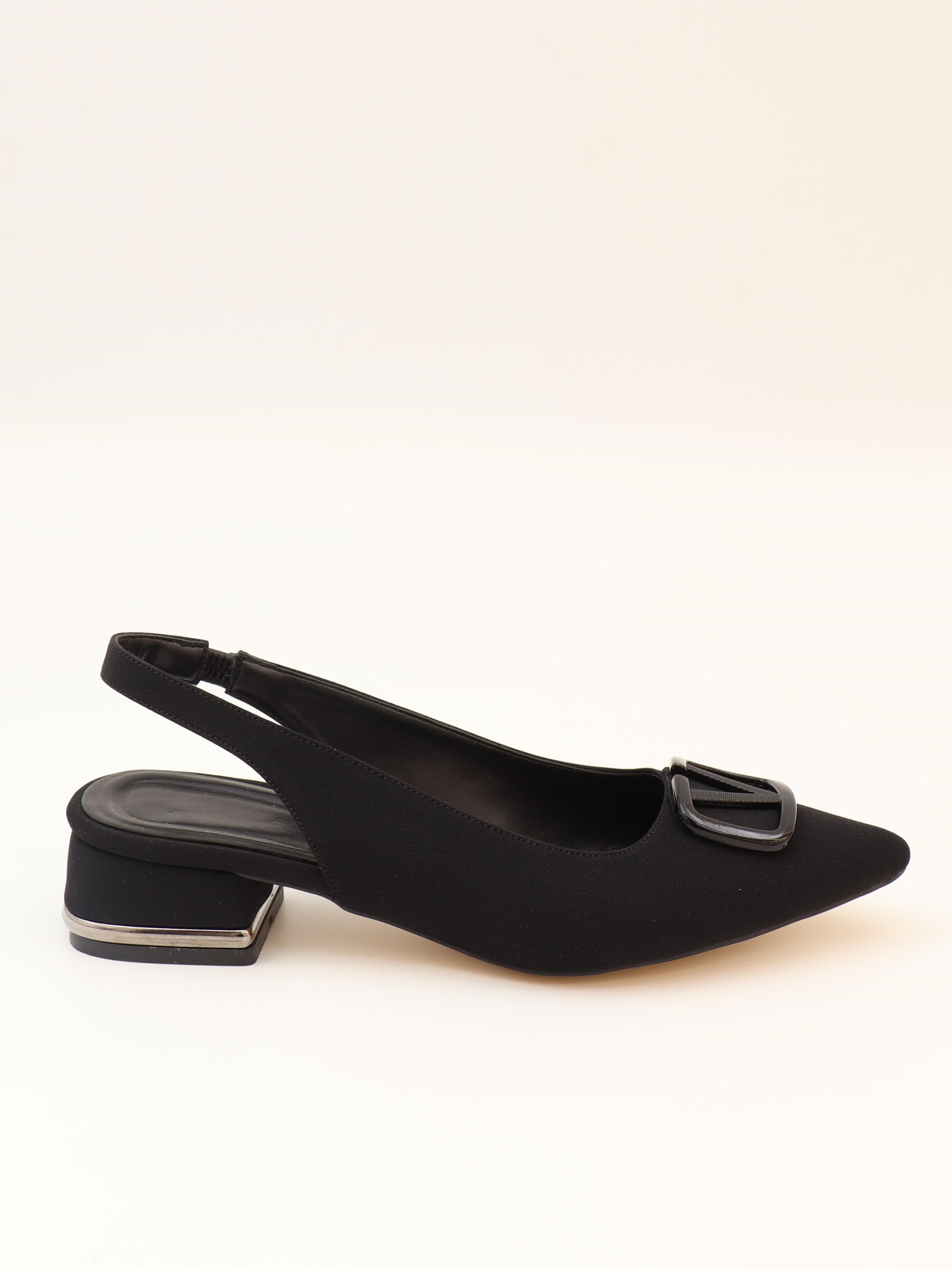 Nesil Shoes Ceylan 801 Siyah Saten Tokalı Kadın Sandalet