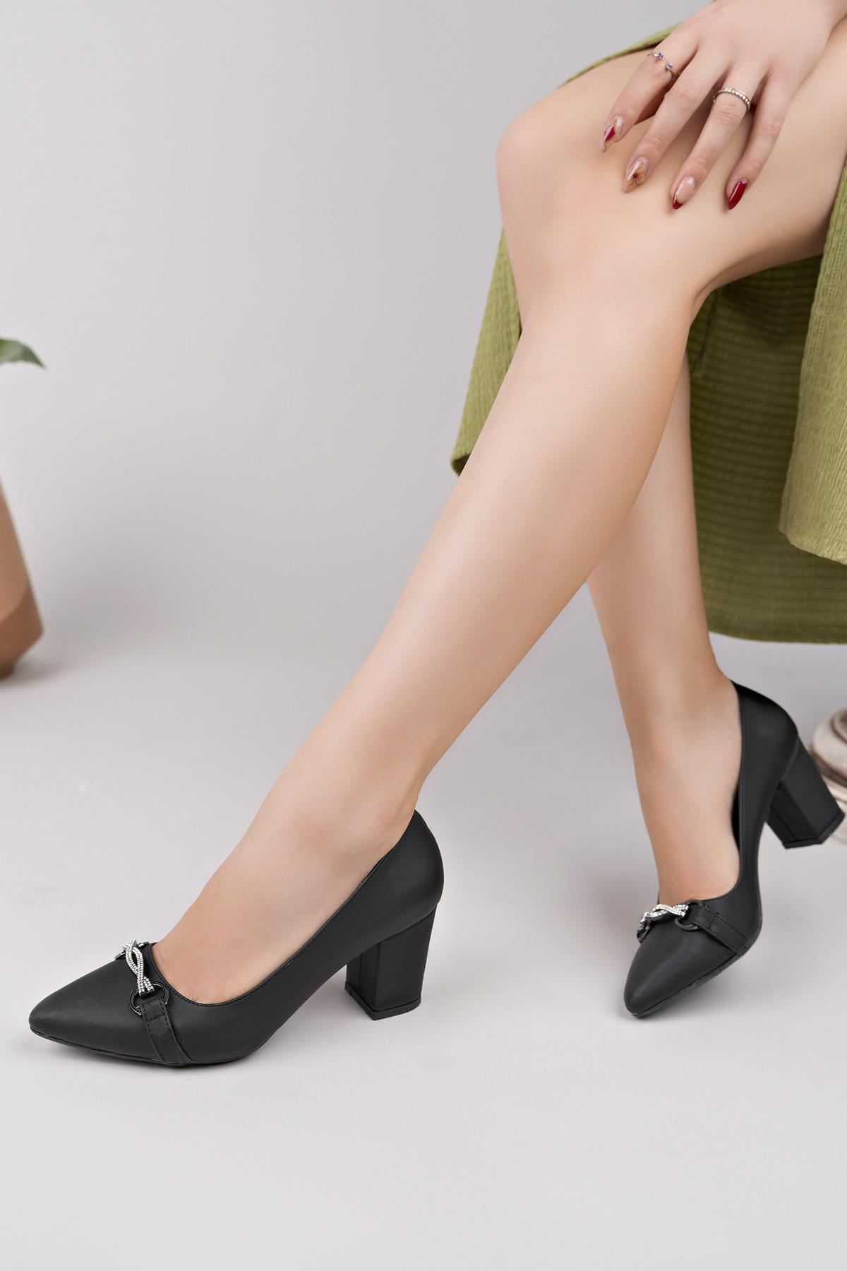 Nesil Shoes Desca 662 Siyah Virgin Topuklu Kadın Ayakkabı