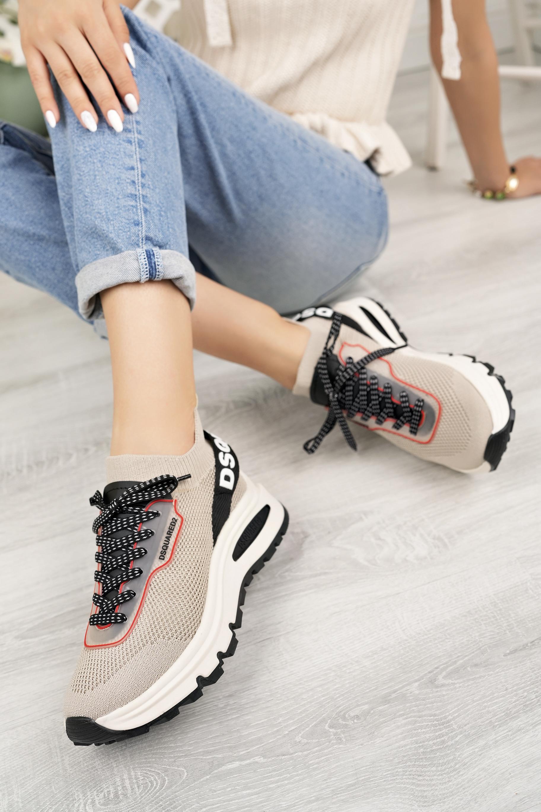 Nesil Shoes Disq 6060 Bej Triko Kadın Sneakers