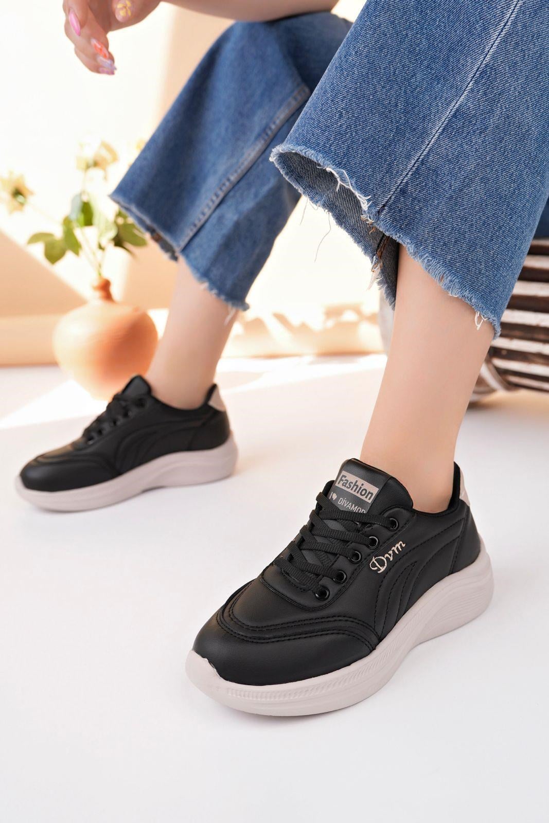 Nesil Shoes Dvm 063 Siyah Bej Memory Foam Kadın Sneakers