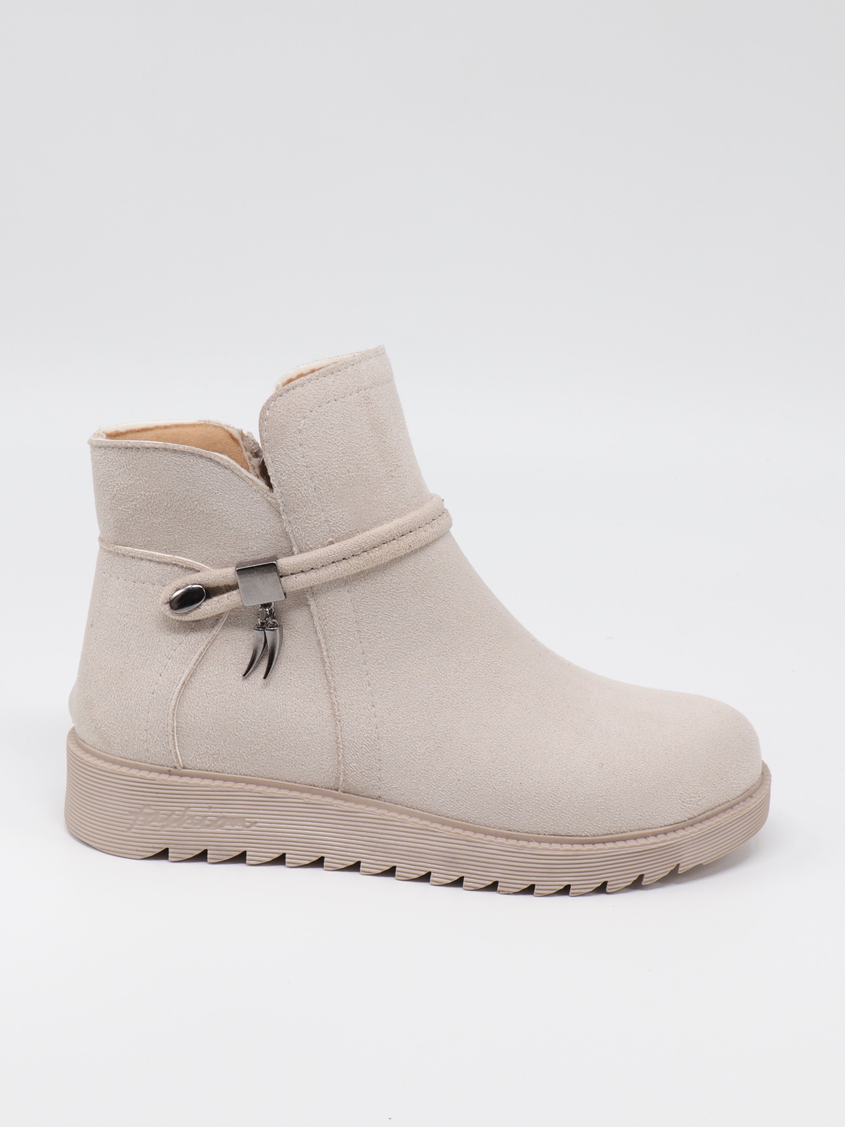 Nesil Shoes Dvm 1001 Bej Nubuk Kadın Fermuarlı Kışlık Bot