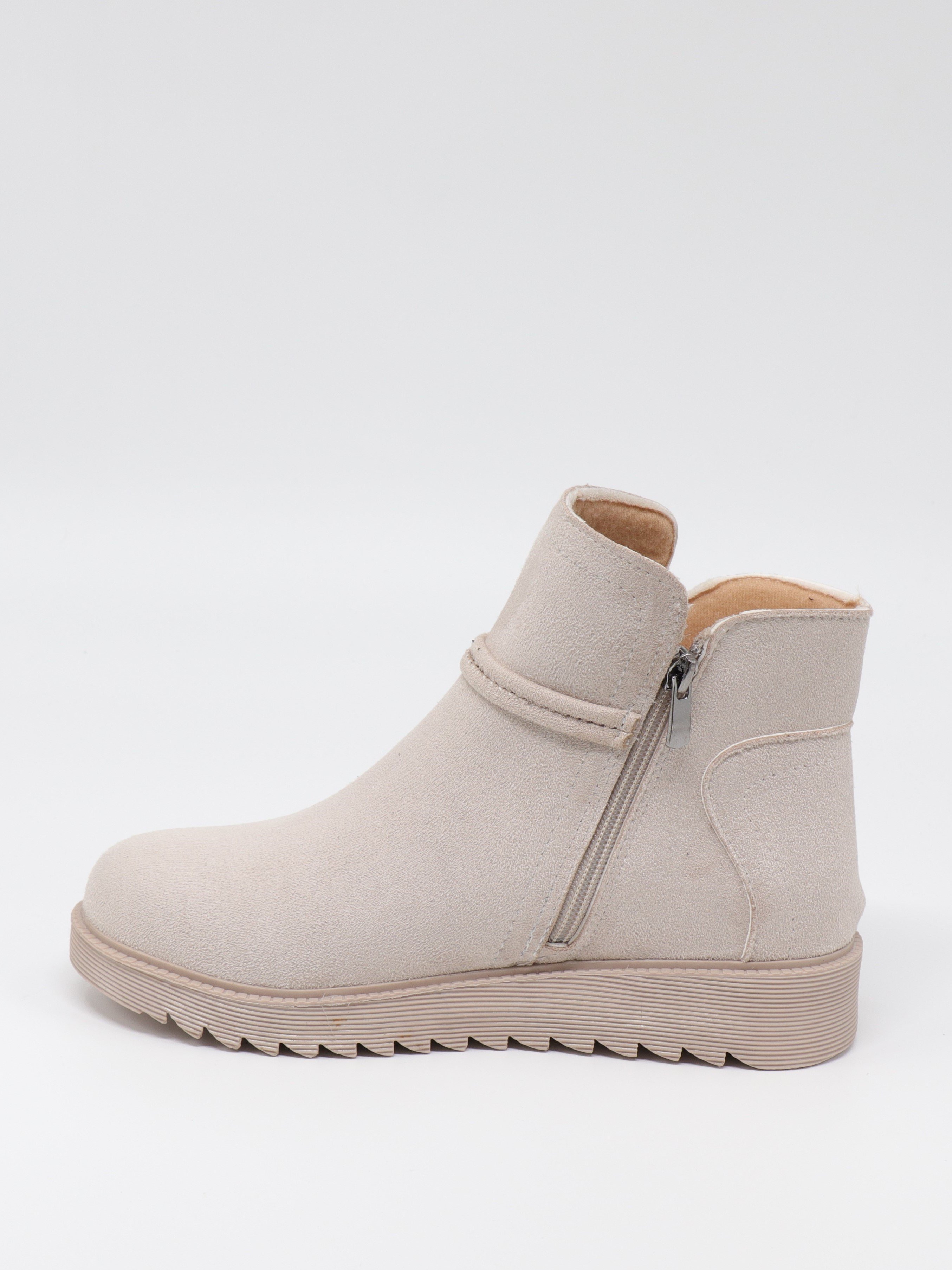 Nesil Shoes Dvm 1001 Bej Nubuk Kadın Fermuarlı Kışlık Bot