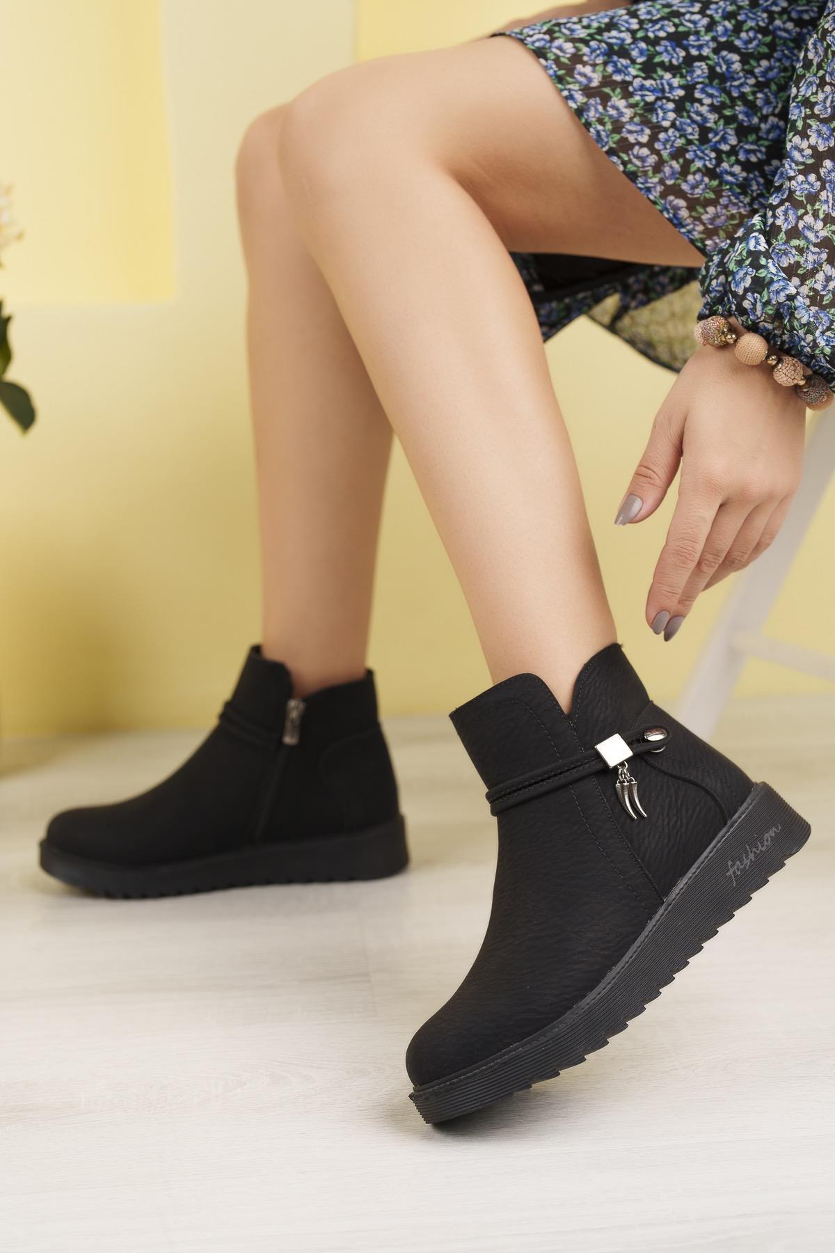 Nesil Shoes Dvm 1001 Siyah Capi Kadın Fermuarlı Kışlık Bot