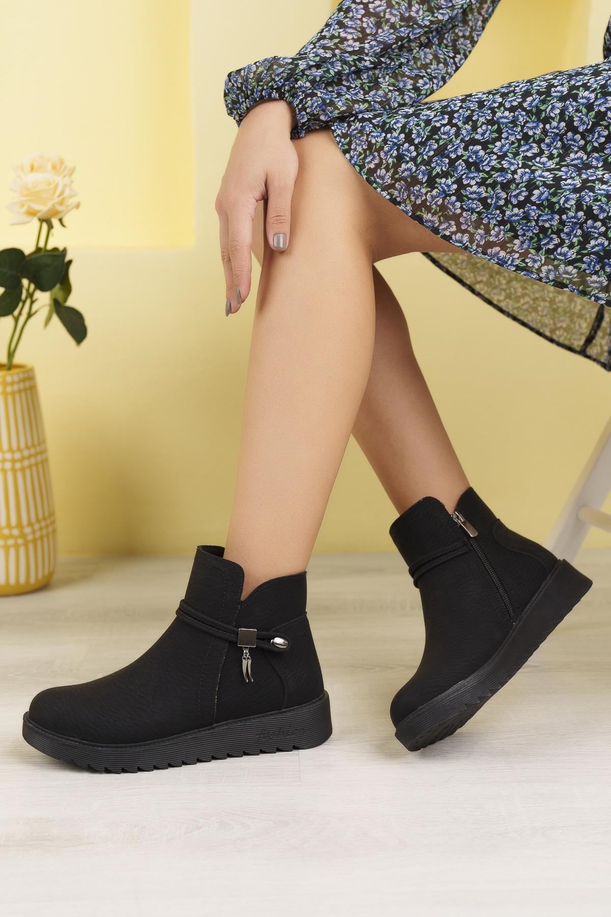 Nesil Shoes Dvm 1001 Siyah Capi Kadın Fermuarlı Kışlık Bot