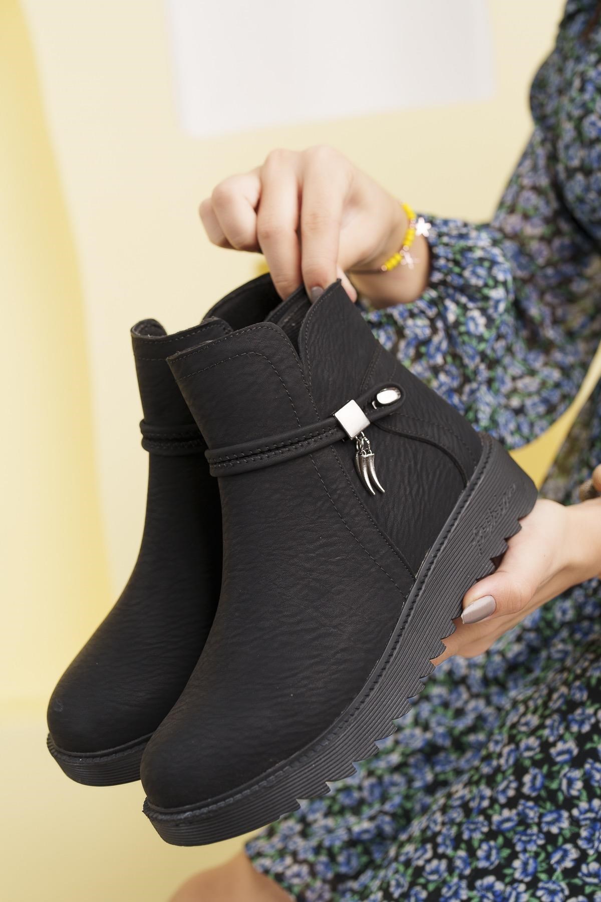Nesil Shoes Dvm 1001 Siyah Capi Kadın Fermuarlı Kışlık Bot
