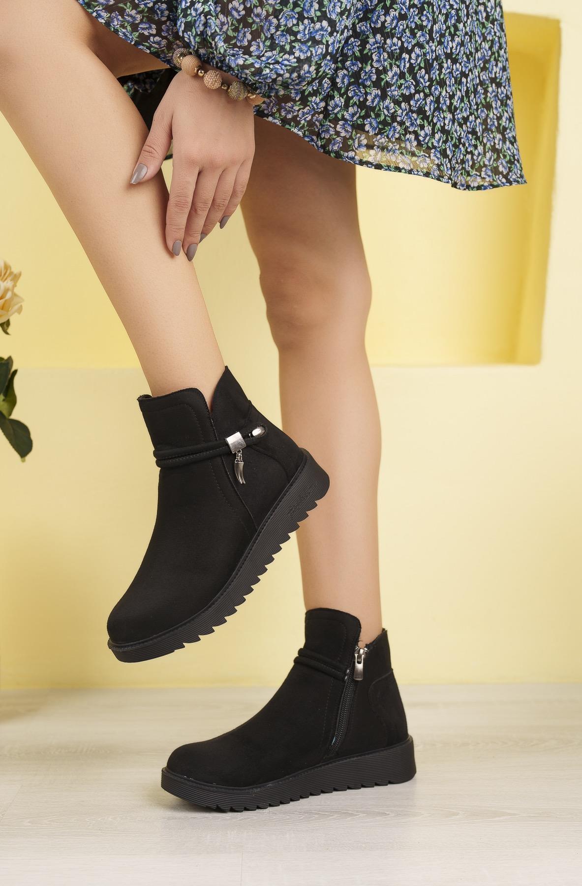 Nesil Shoes Dvm 1001 Siyah Süet Kadın Fermuarlı Kışlık Bot