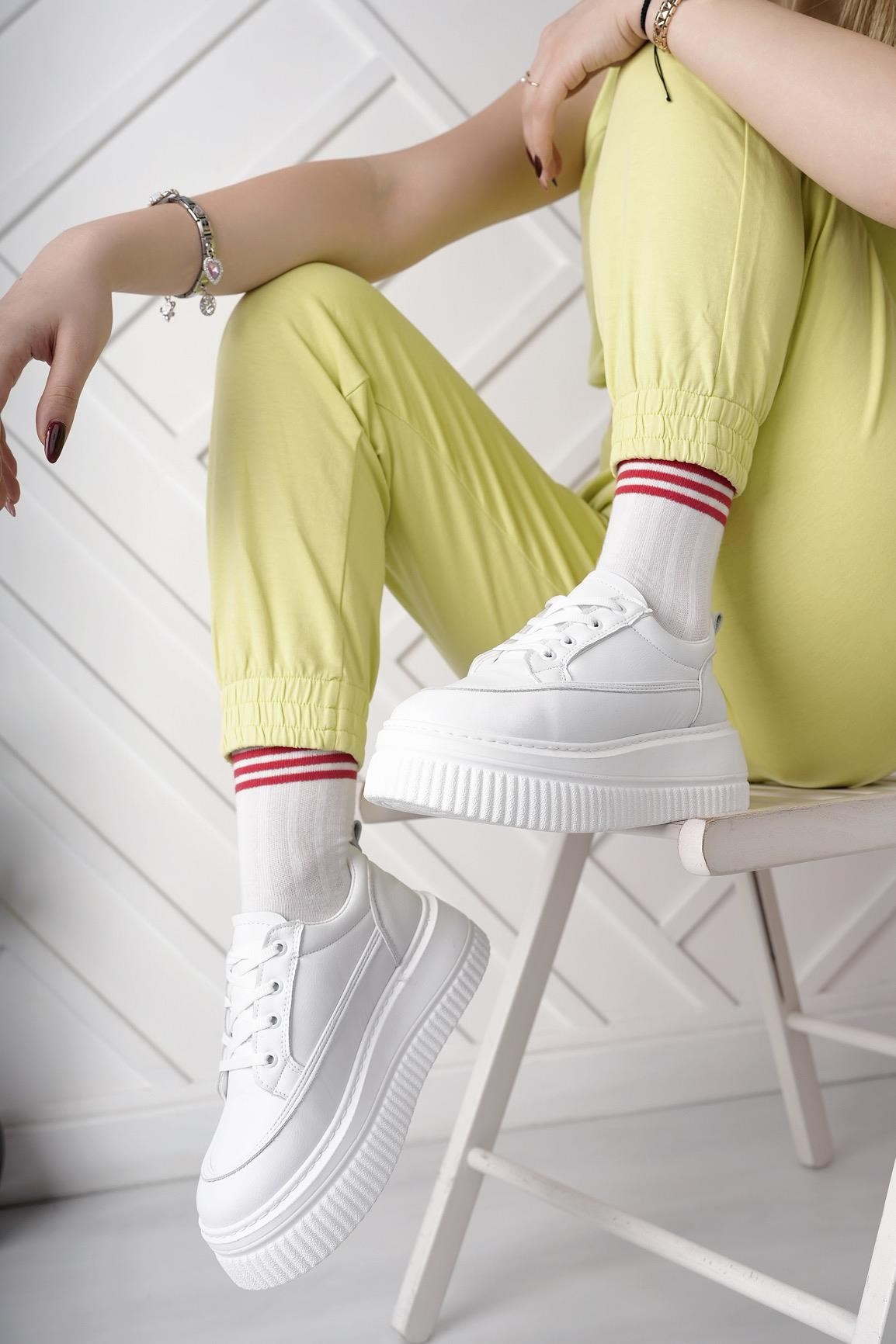 Nesil Shoes Dvm 1010 Beyaz Kalın Taban Kadın Sneakers