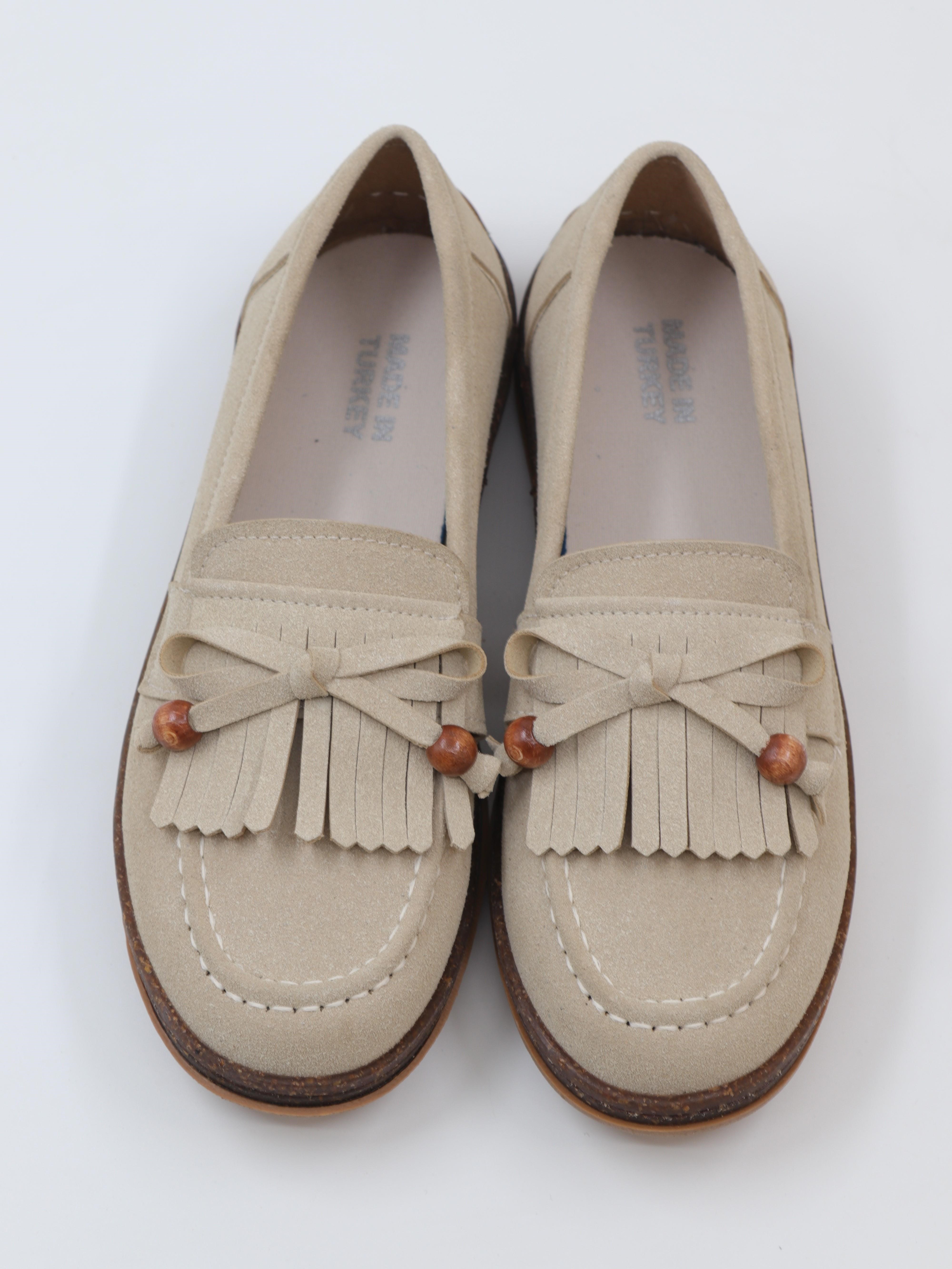 Nesil Shoes Dvm 2001 Bej Süet Püsküllü Kadın Ayakkabı
