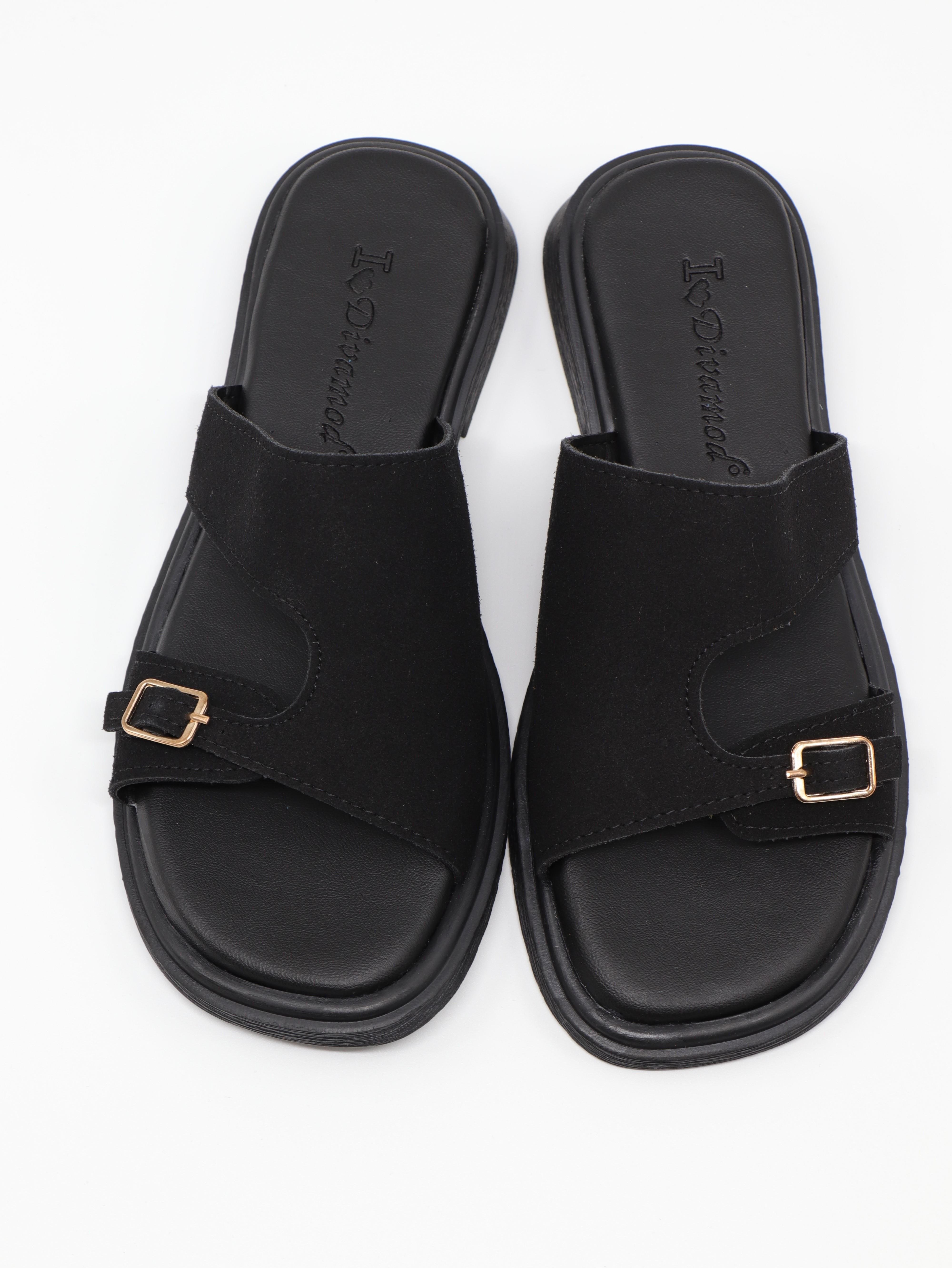 Nesil Shoes Dvm 210 Siyah Süet Tokalı Kadın Terlik 