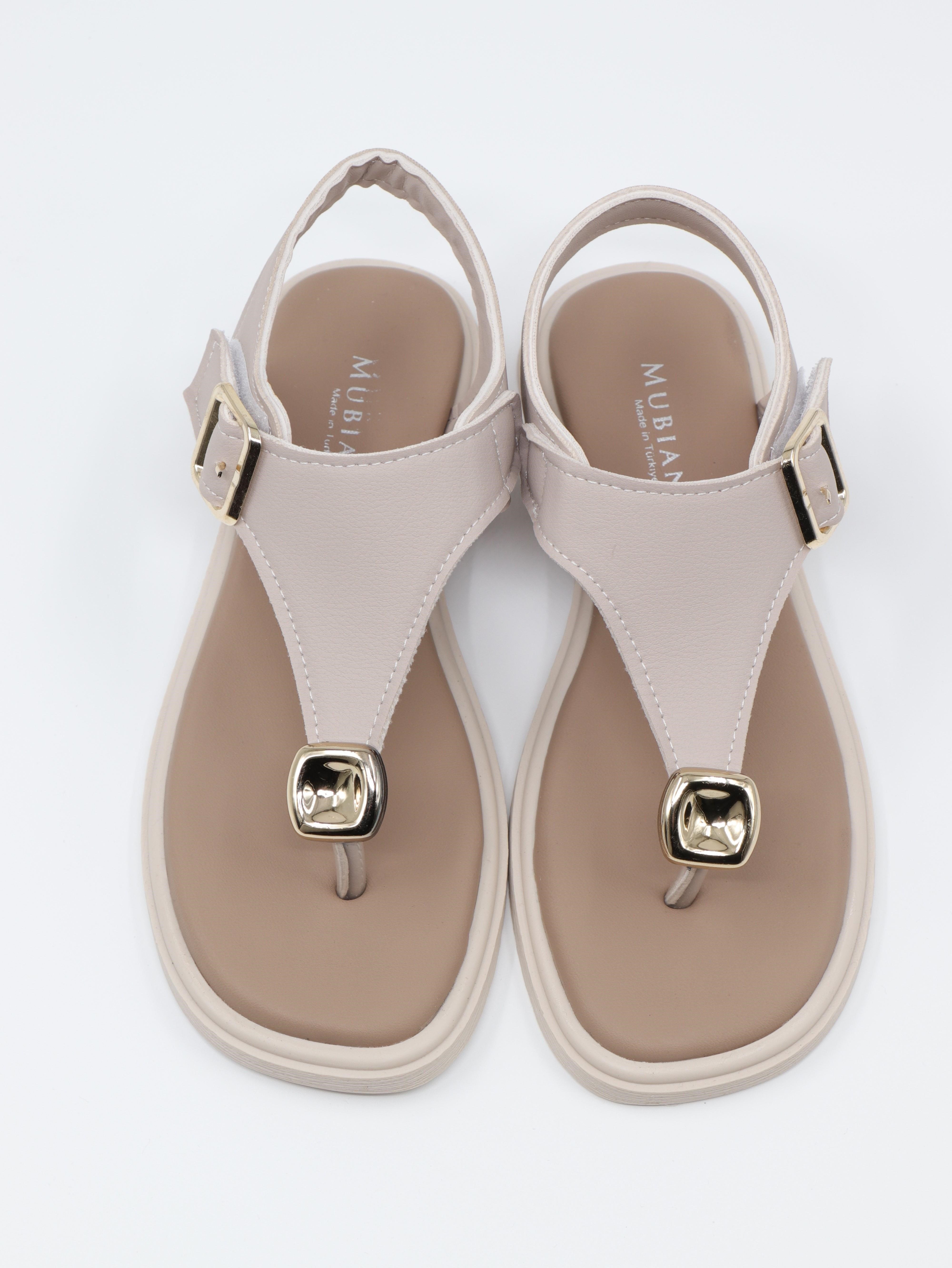Nesil Shoes Dvm 219 Bej Tokası Cırtlı Parmak Arası Sandalet