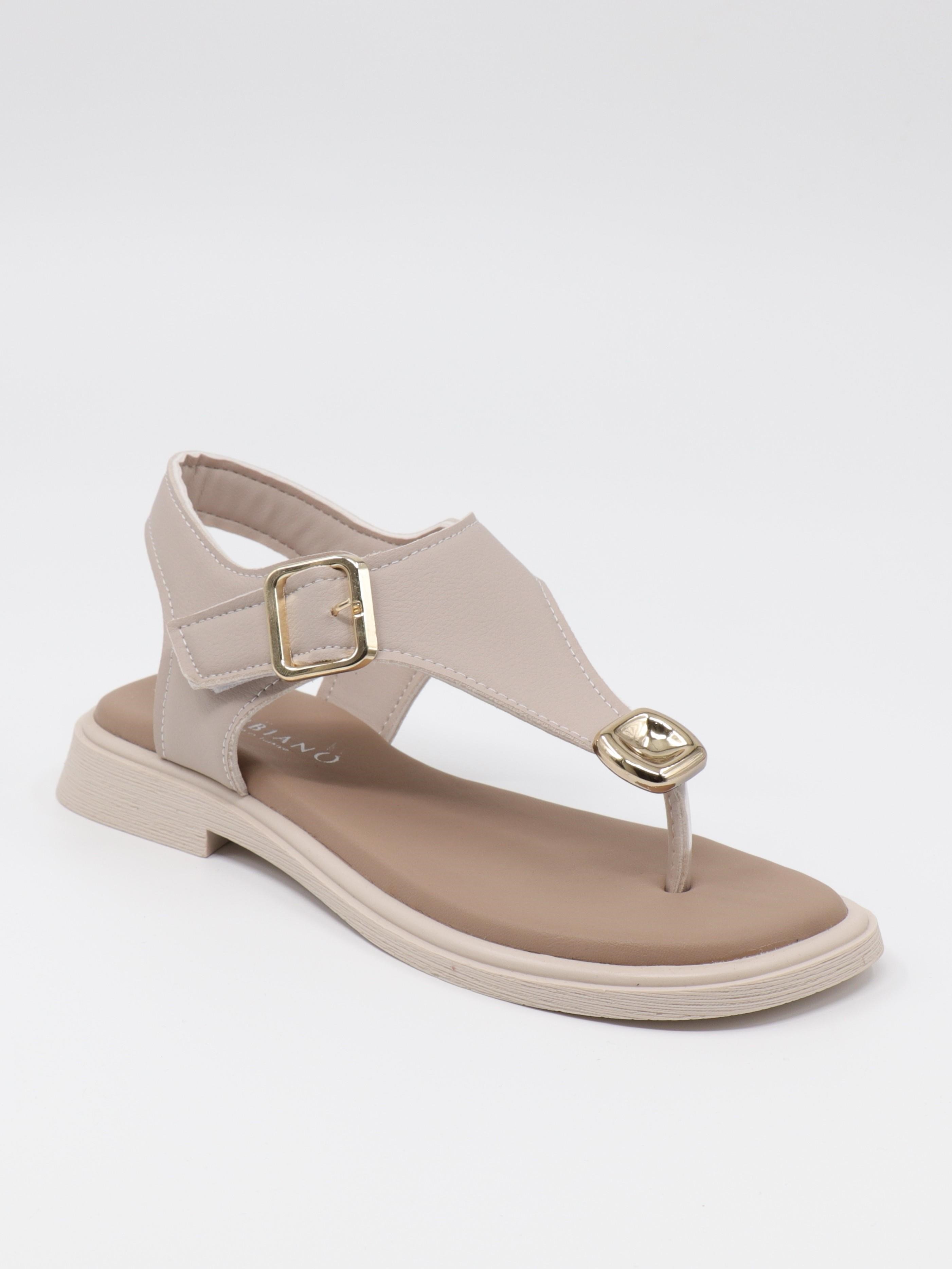 Nesil Shoes Dvm 219 Bej Tokası Cırtlı Parmak Arası Sandalet