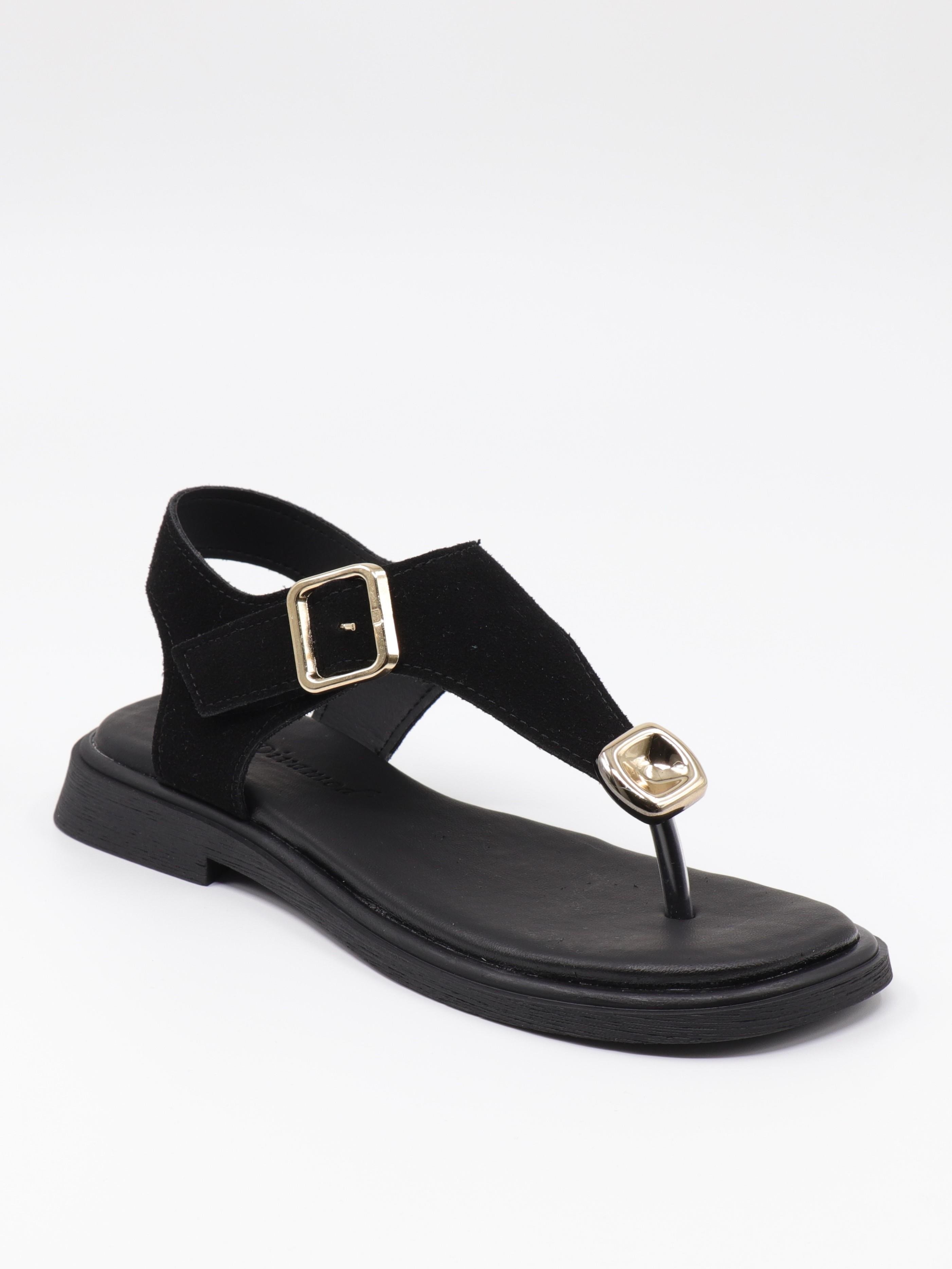Nesil Shoes Dvm 219 Siyah Süet Tokası Cırtlı Parmak Arası Sandalet