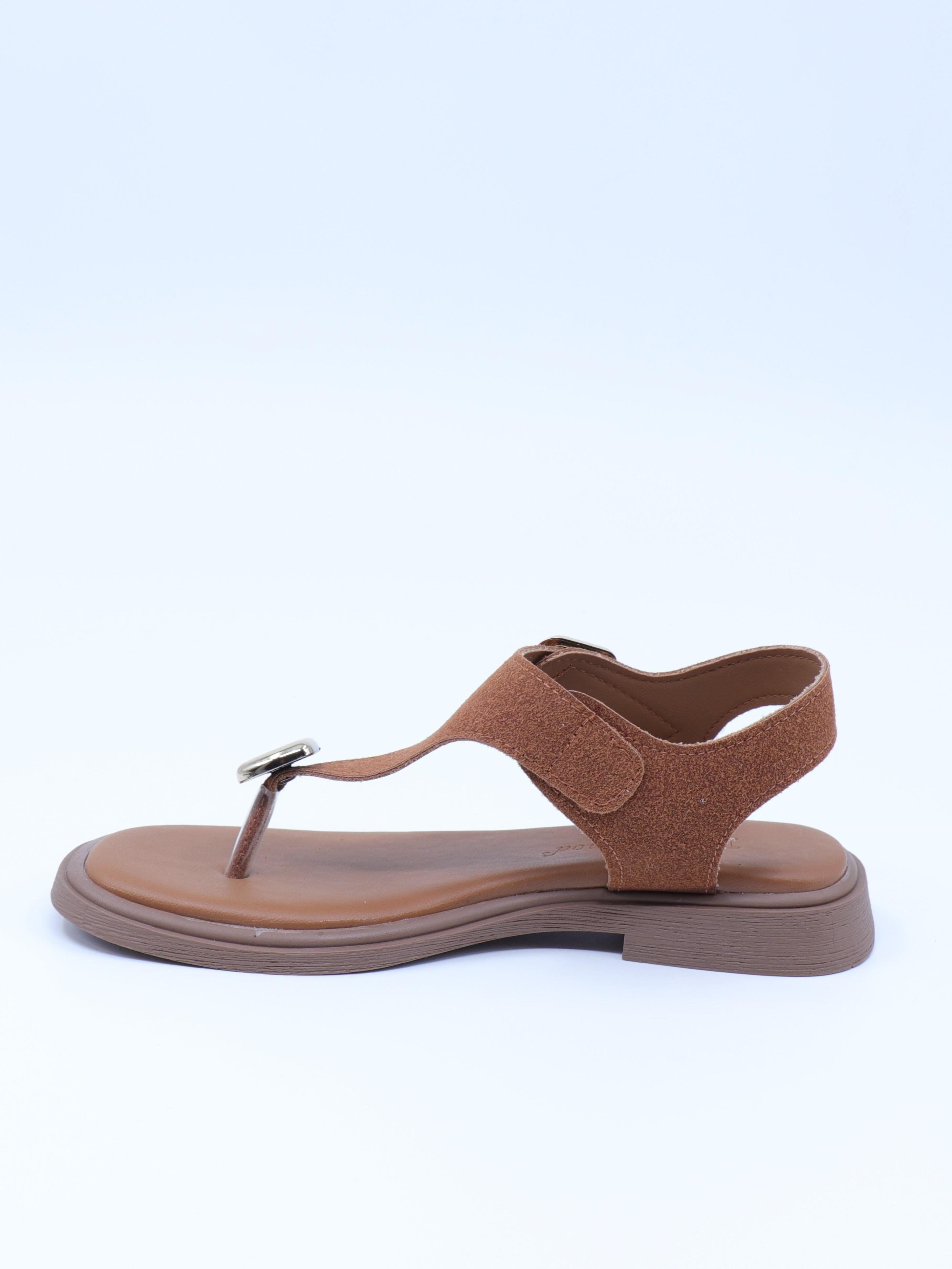Nesil Shoes Dvm 219 Taba Süet Tokası Cırtlı Parmak Arası Sandalet