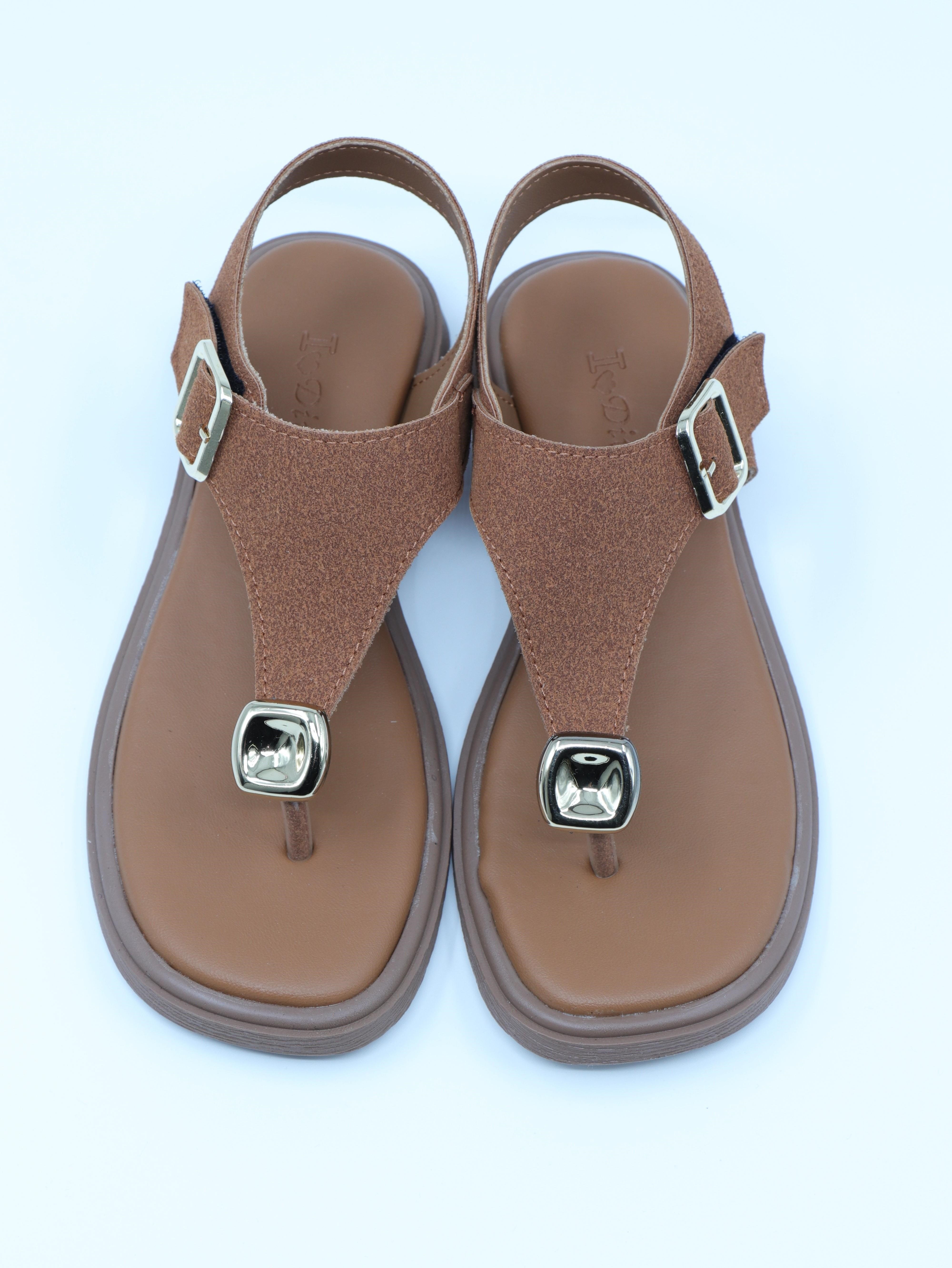Nesil Shoes Dvm 219 Taba Süet Tokası Cırtlı Parmak Arası Sandalet