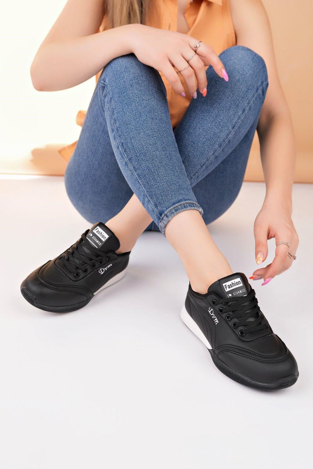 Nesil Shoes Dvm 5600 Siyah Beyaz Memory Foam Kadın Sneakers