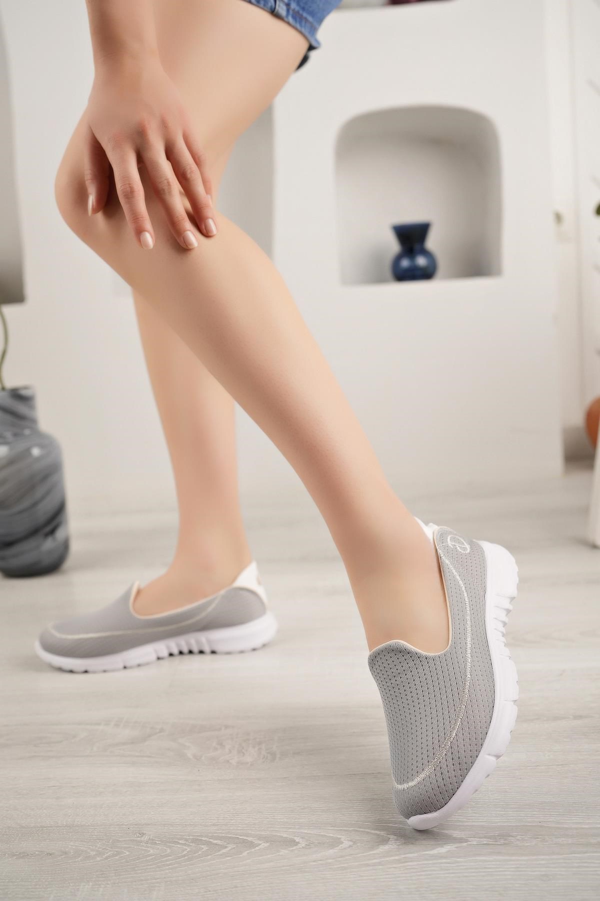 Nesil Shoes Dvm 801 Açık Gri Faylon Taban Kadın Yürüyüş Ayakkabısı