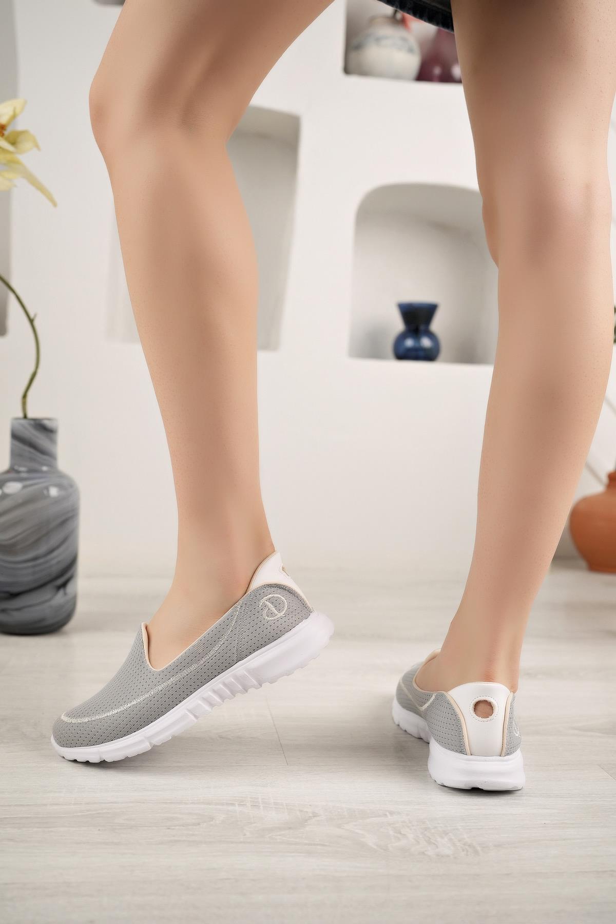 Nesil Shoes Dvm 801 Açık Gri Faylon Taban Kadın Yürüyüş Ayakkabısı