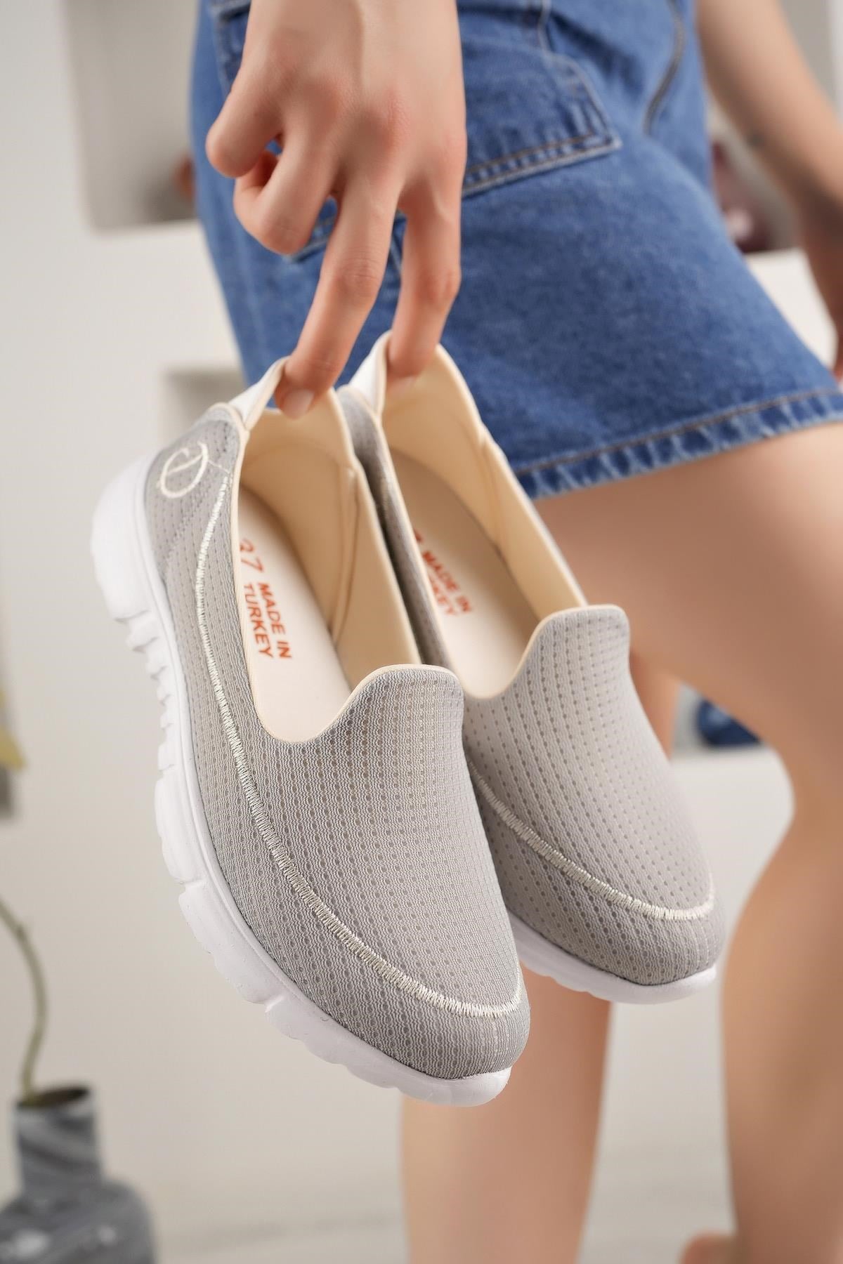 Nesil Shoes Dvm 801 Açık Gri Faylon Taban Kadın Yürüyüş Ayakkabısı