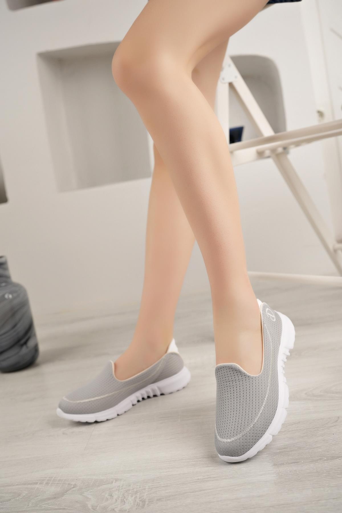 Nesil Shoes Dvm 801 Açık Gri Faylon Taban Kadın Yürüyüş Ayakkabısı