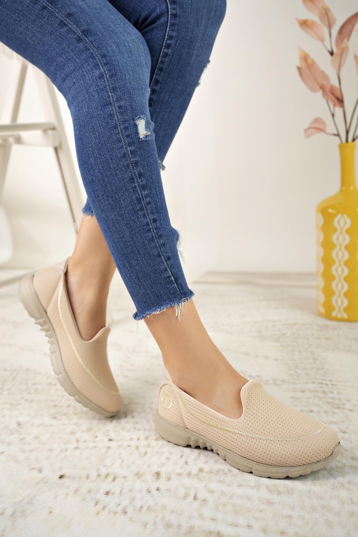 Nesil Shoes Dvm 801 Bej Bej Faylon Taban Kadın Yürüyüş Ayakkabısı
