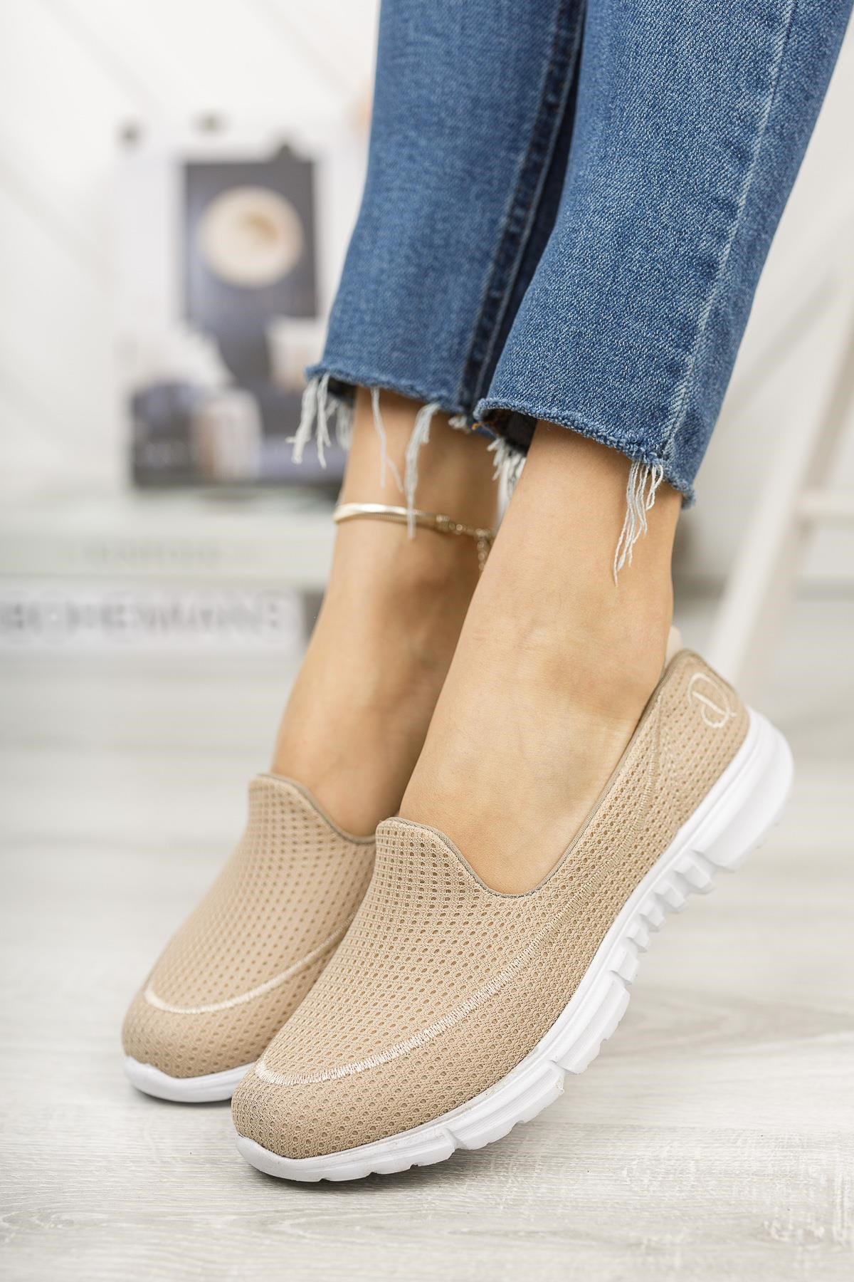 Nesil Shoes Dvm 801 Bej Faylon Taban Kadın Yürüyüş Ayakkabısı