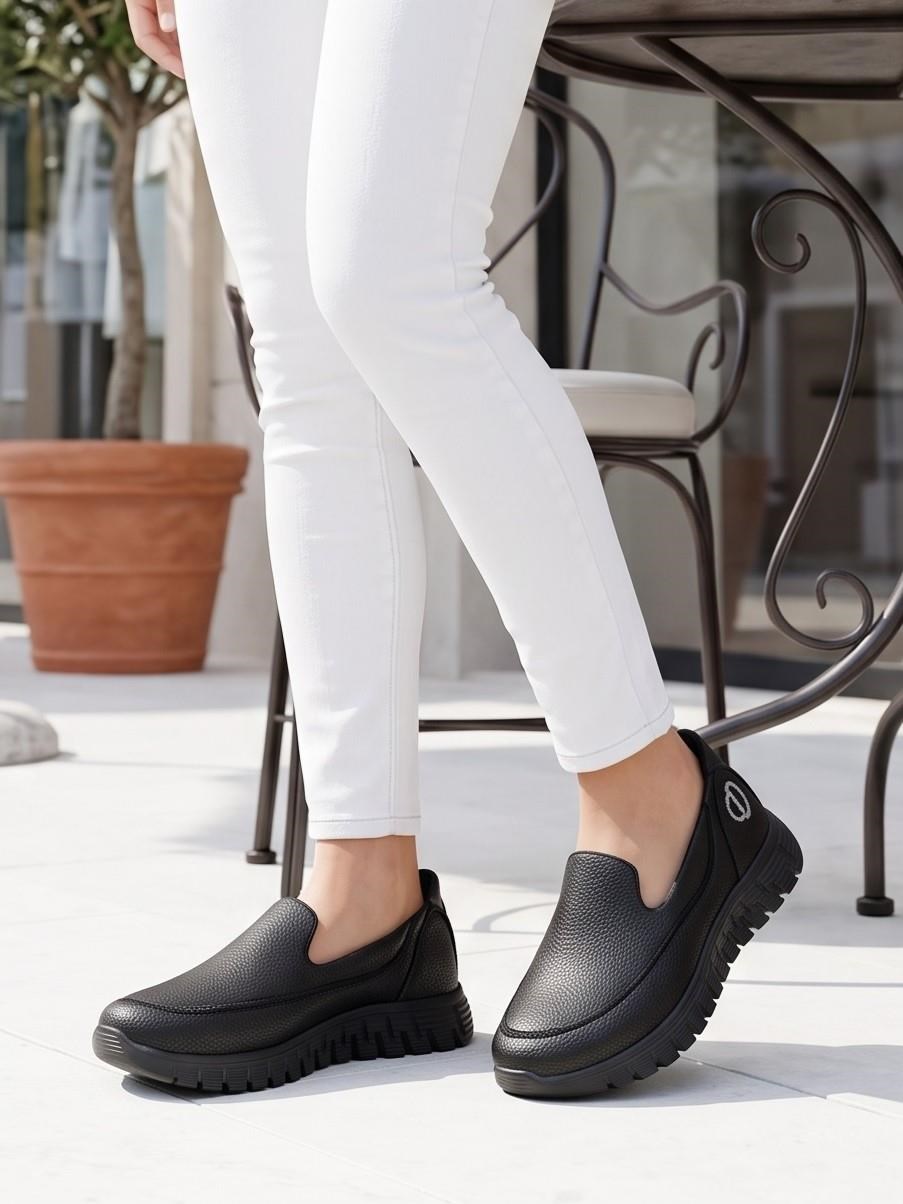 Nesil Shoes Dvm 810 Siyah Baskı Faylon Taban Kadın Yürüyüş Ayakkabısı