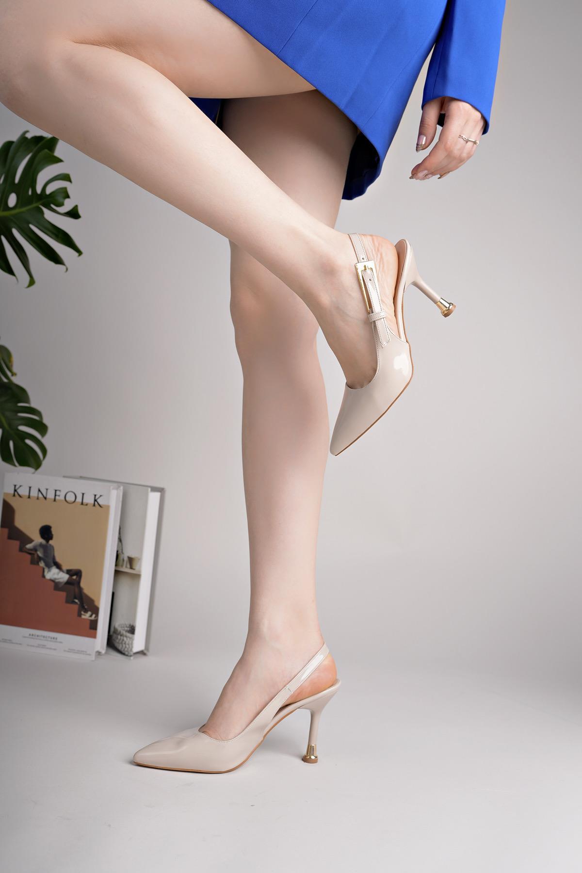 Nesil Shoes Elva 140 Bej Rugan Topuklu Yazlık Kadın Stiletto