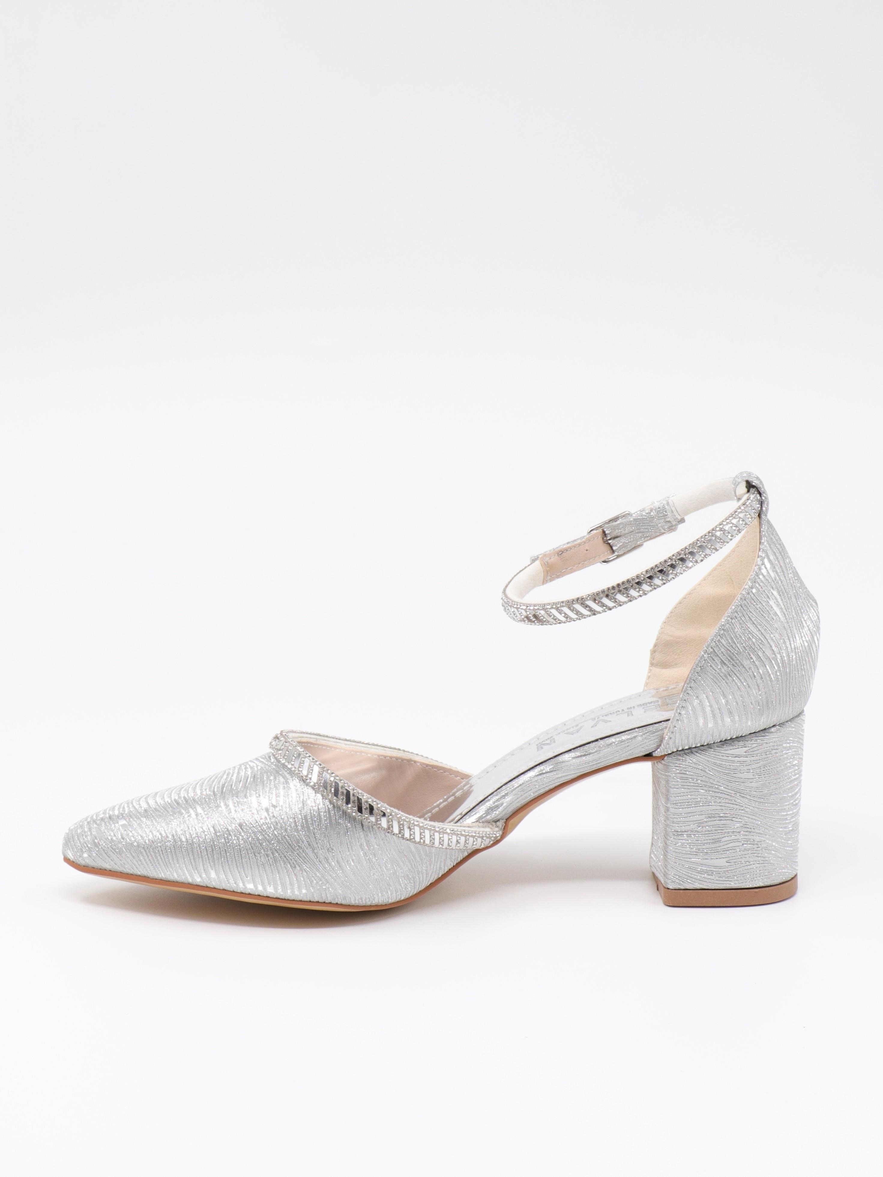 Nesil Shoes Elva 45029 Gümüş Simli Topuklu Kadın Ayakkabı