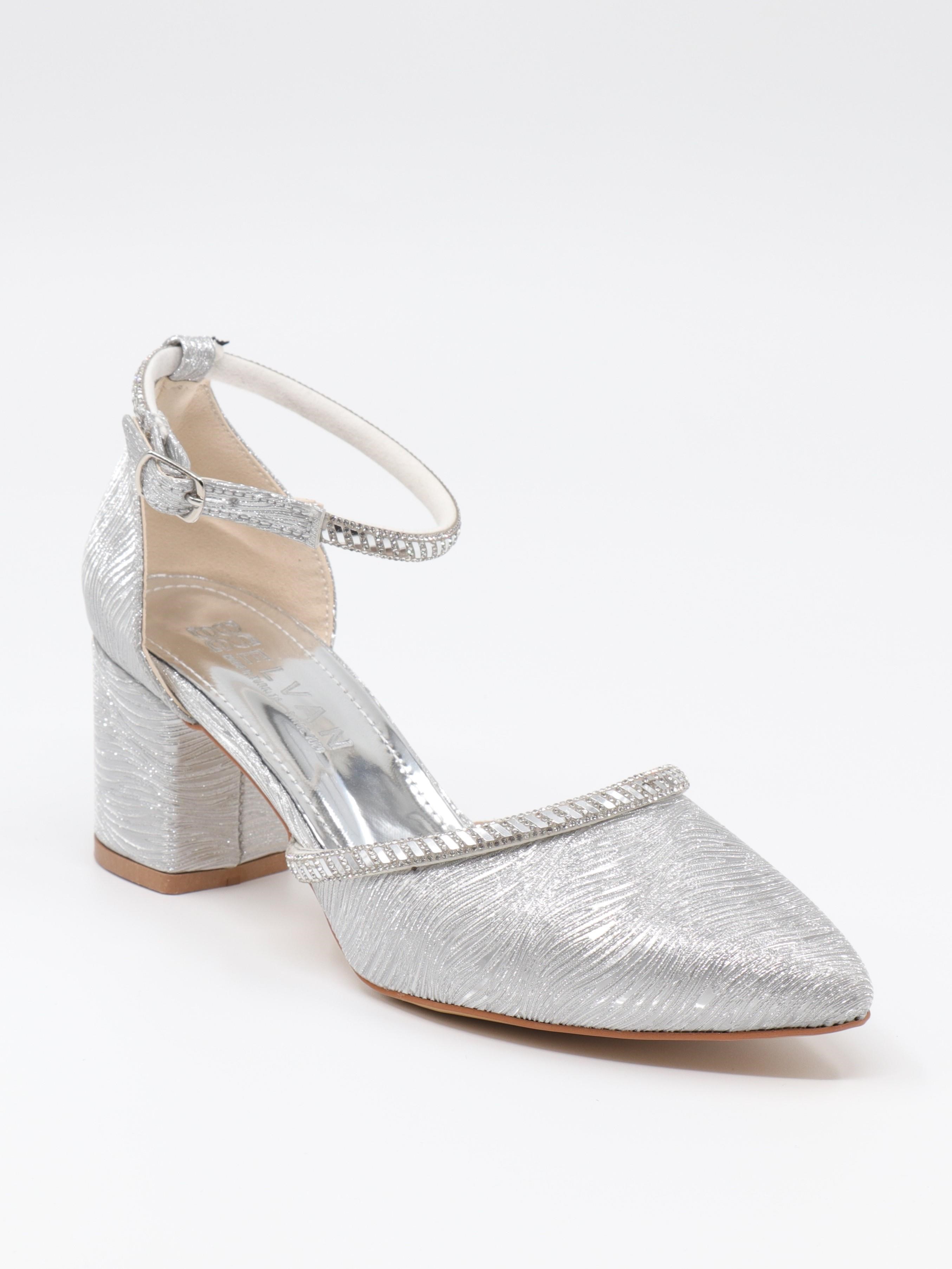 Nesil Shoes Elva 45029 Gümüş Simli Topuklu Kadın Ayakkabı