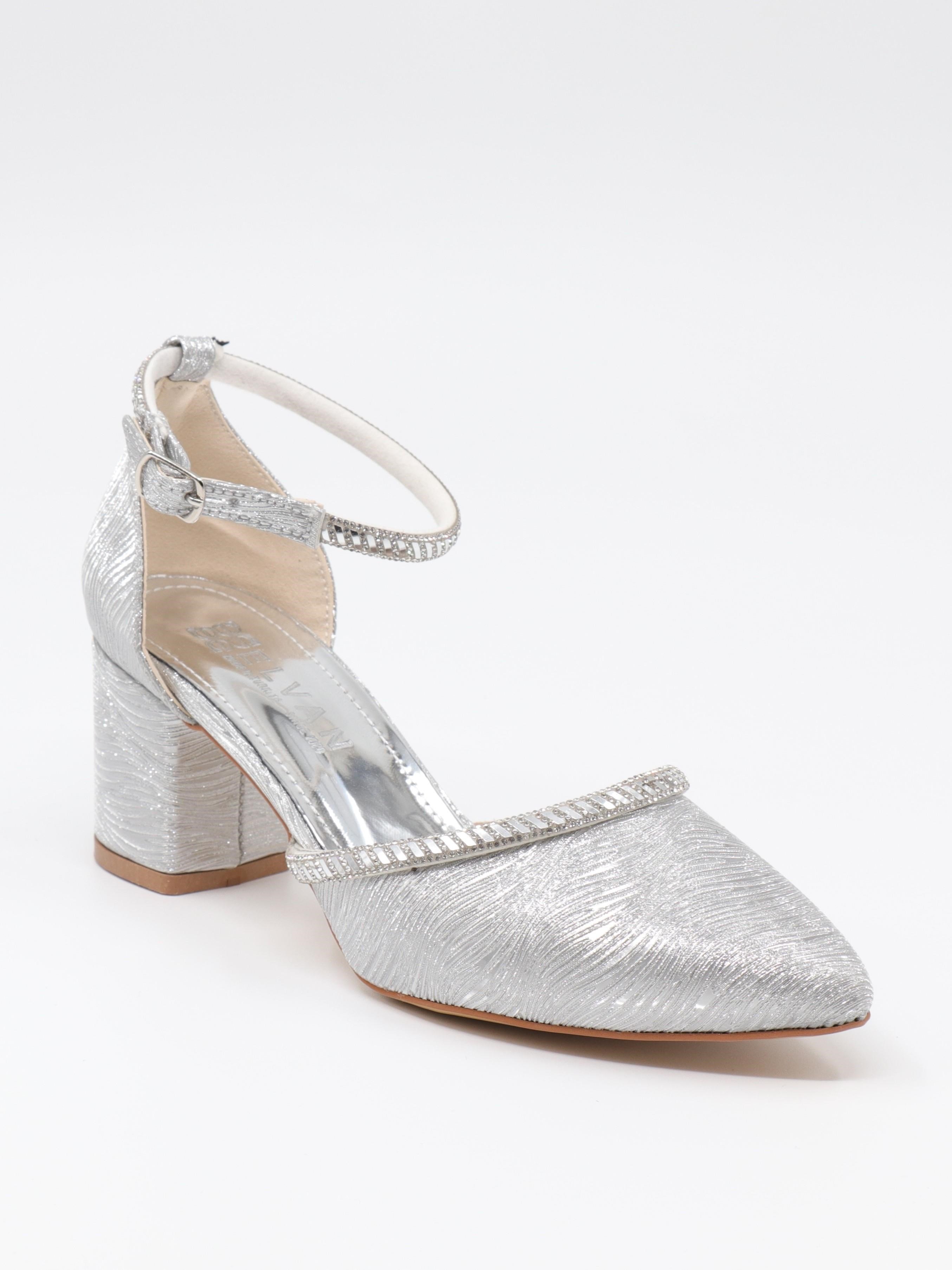 Nesil Shoes Elva 45029 Gümüş Simli Topuklu Kadın Ayakkabı