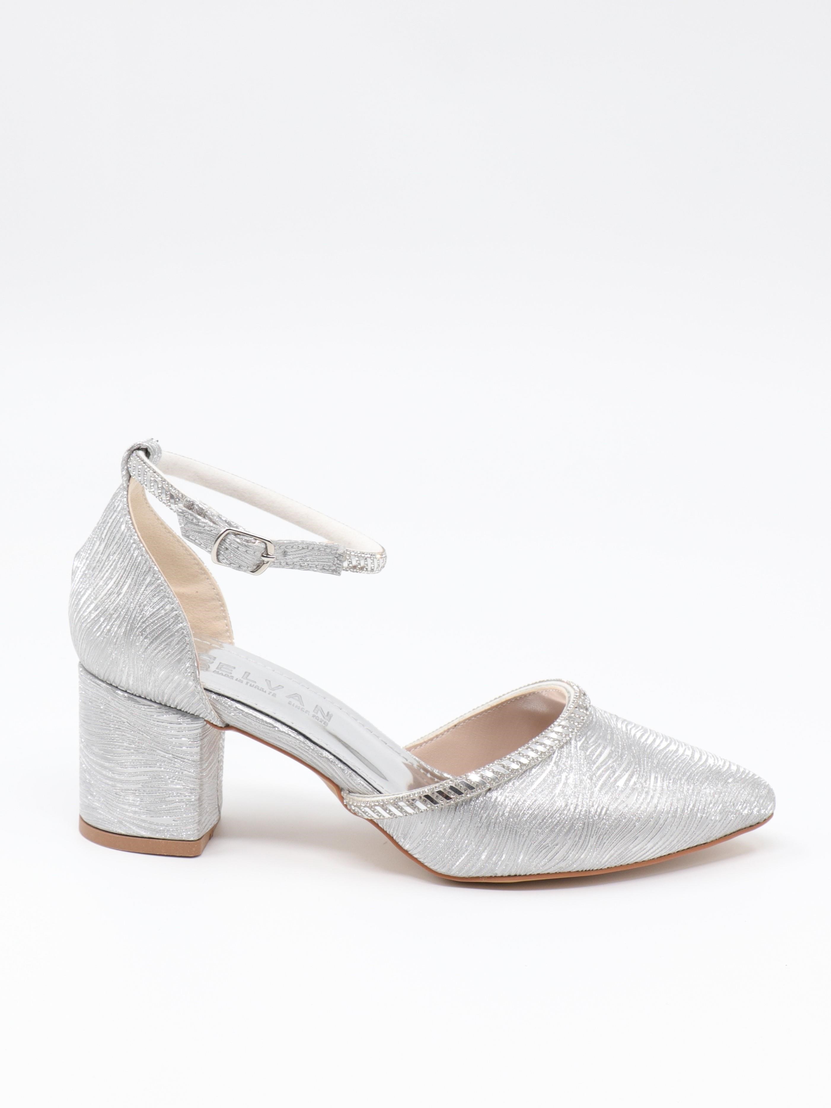 Nesil Shoes Elva 45029 Gümüş Simli Topuklu Kadın Ayakkabı