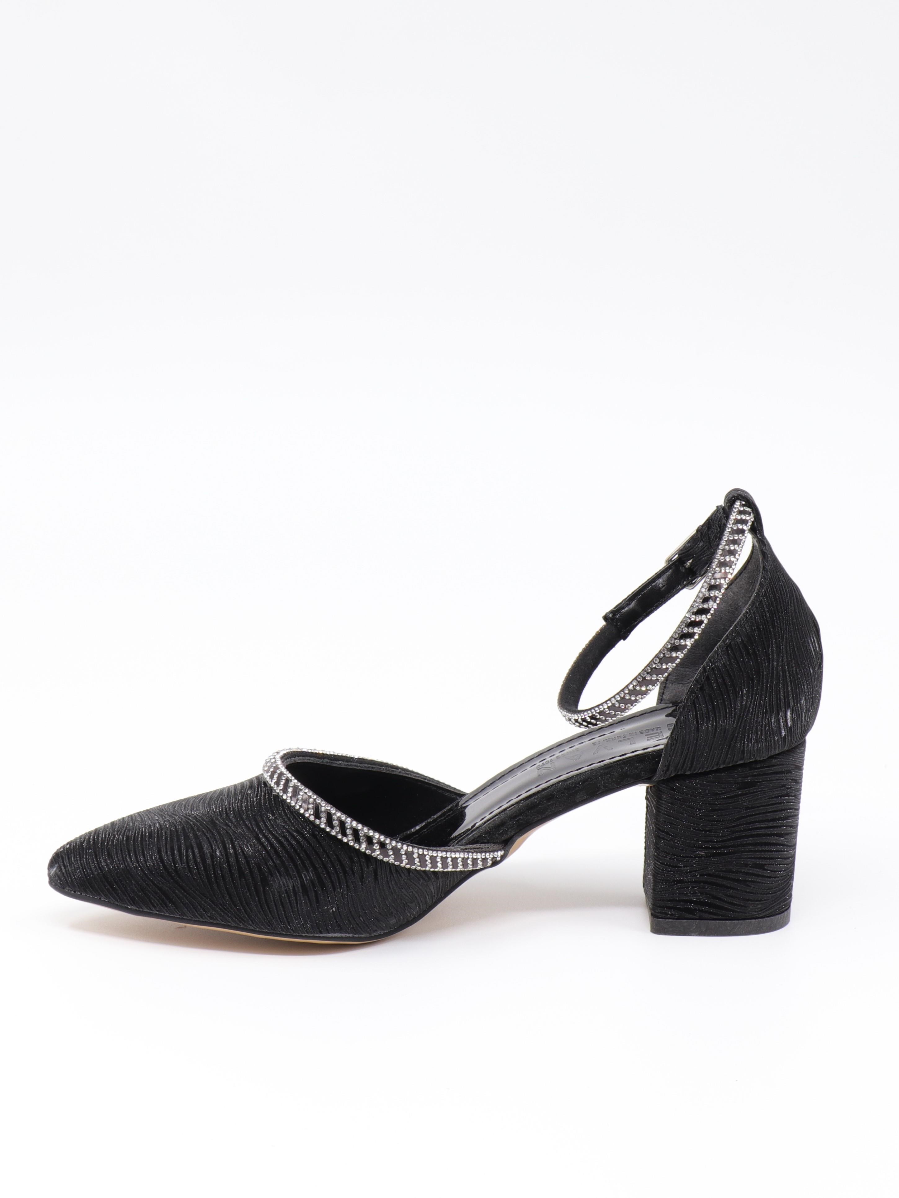 Nesil Shoes Elva 45029 Siyah Simli Topuklu Kadın Ayakkabı