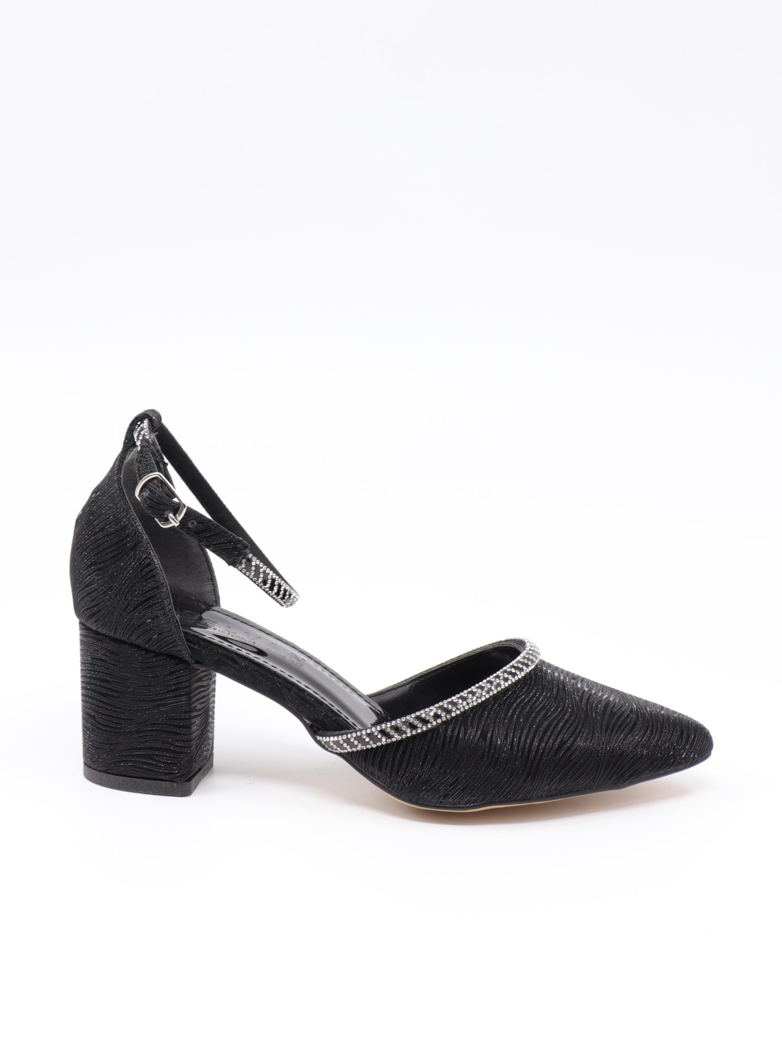 Nesil Shoes Elva 45029 Siyah Simli Topuklu Kadın Ayakkabı