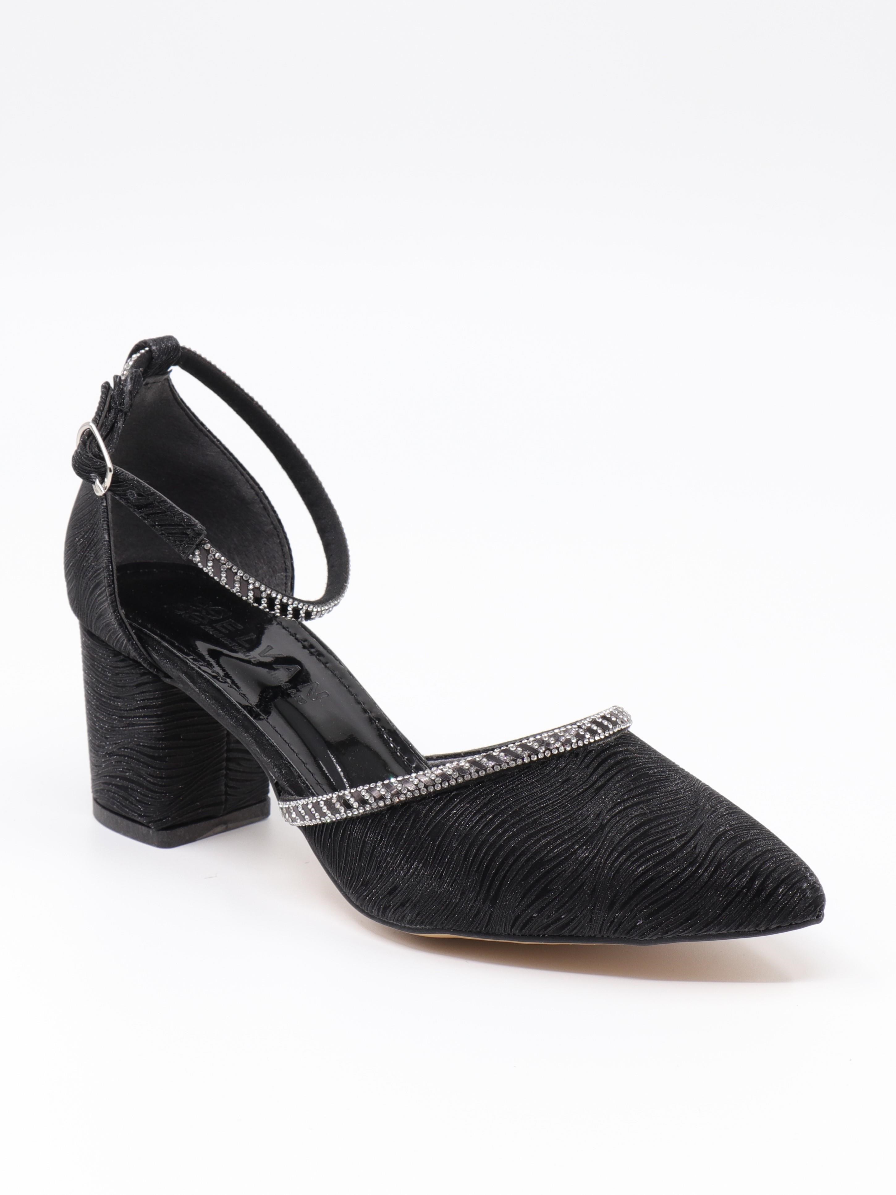Nesil Shoes Elva 45029 Siyah Simli Topuklu Kadın Ayakkabı