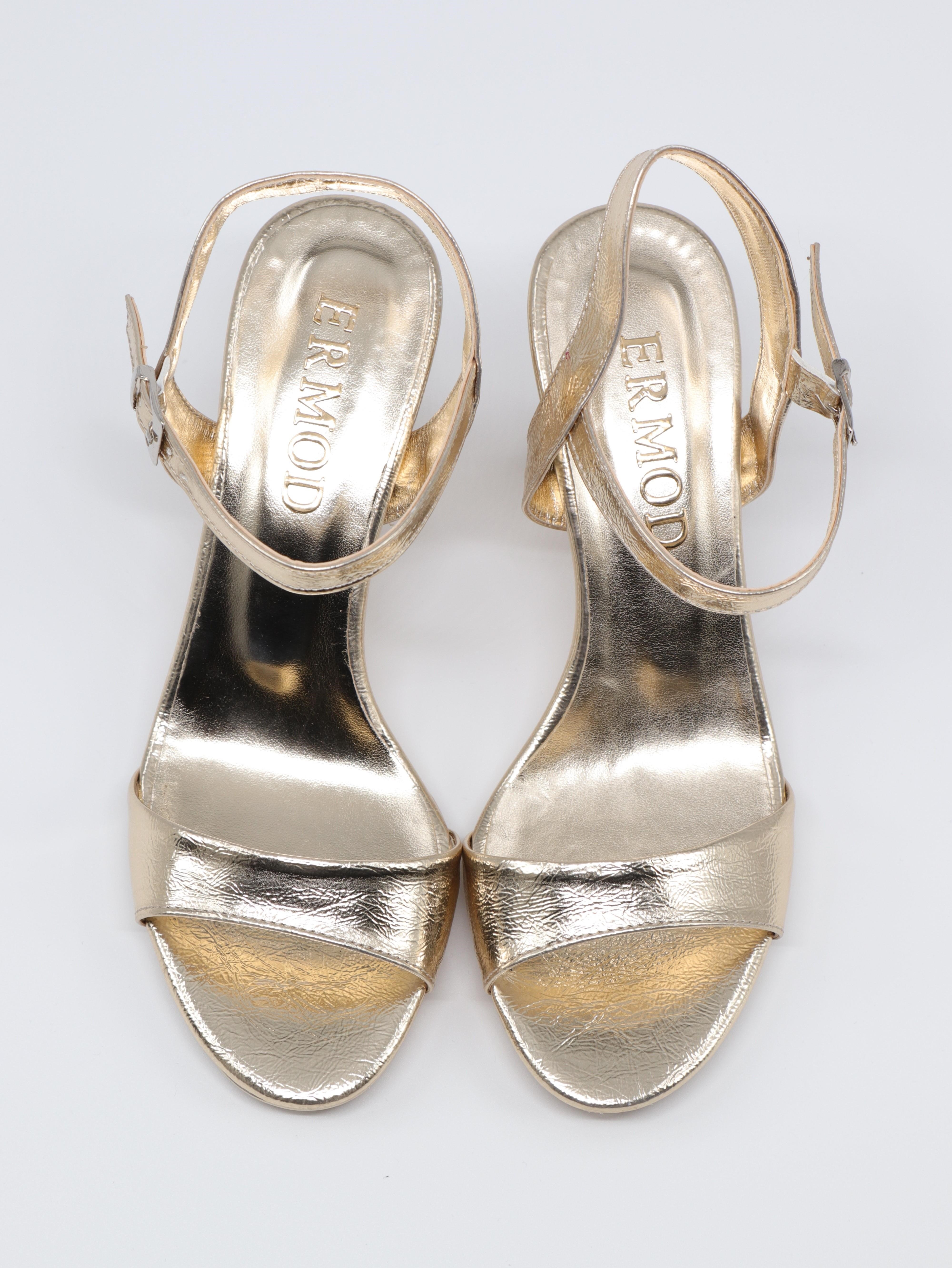 Nesil Shoes Ermod 1465 Altın Topuklu Tek Bant Kadın Sandalet
