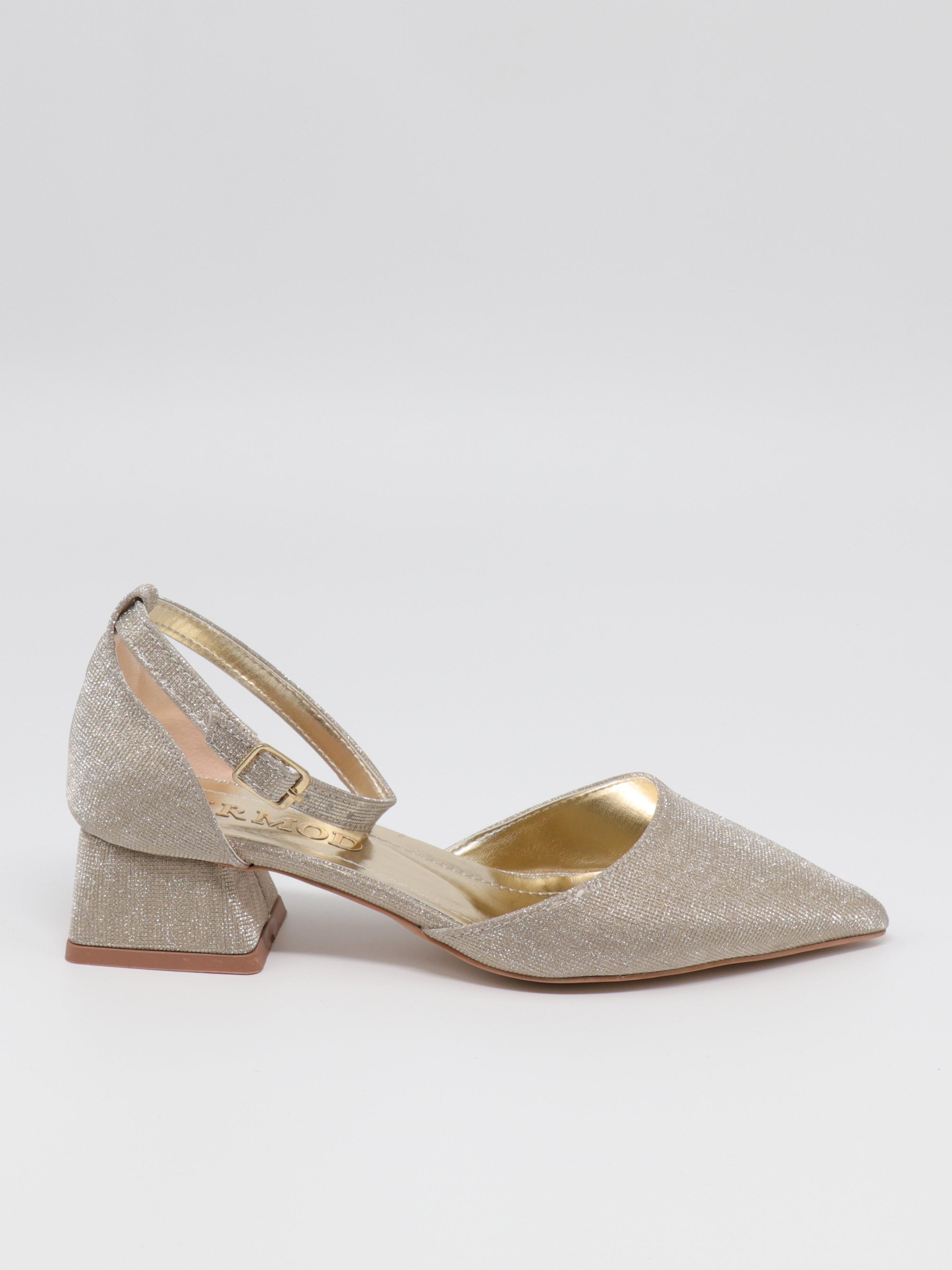 Nesil Shoes Ermod 301 Altın Simli Topuklu Kadın Ayakkabı