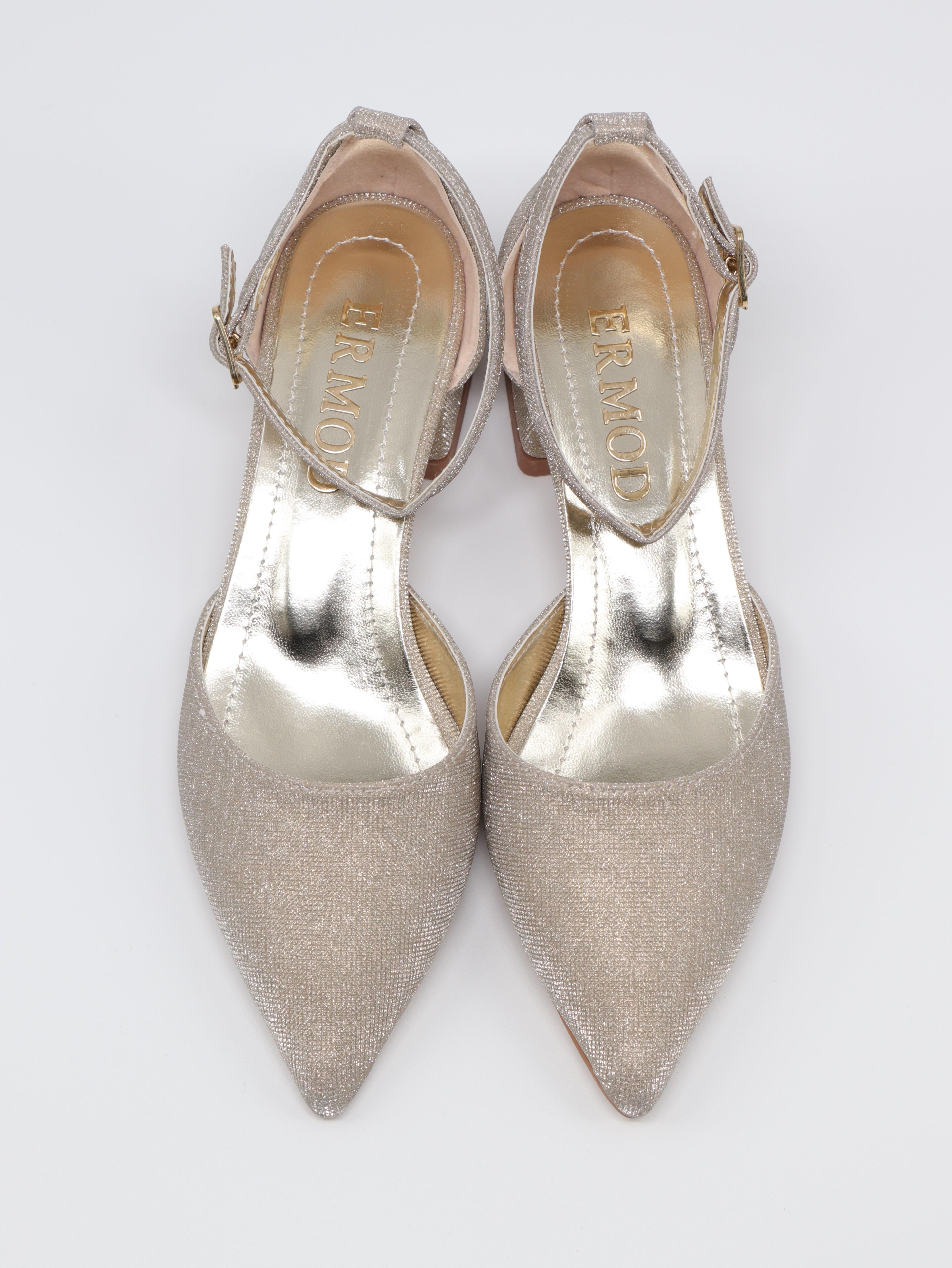 Nesil Shoes Ermod 301 Altın Simli Topuklu Kadın Ayakkabı