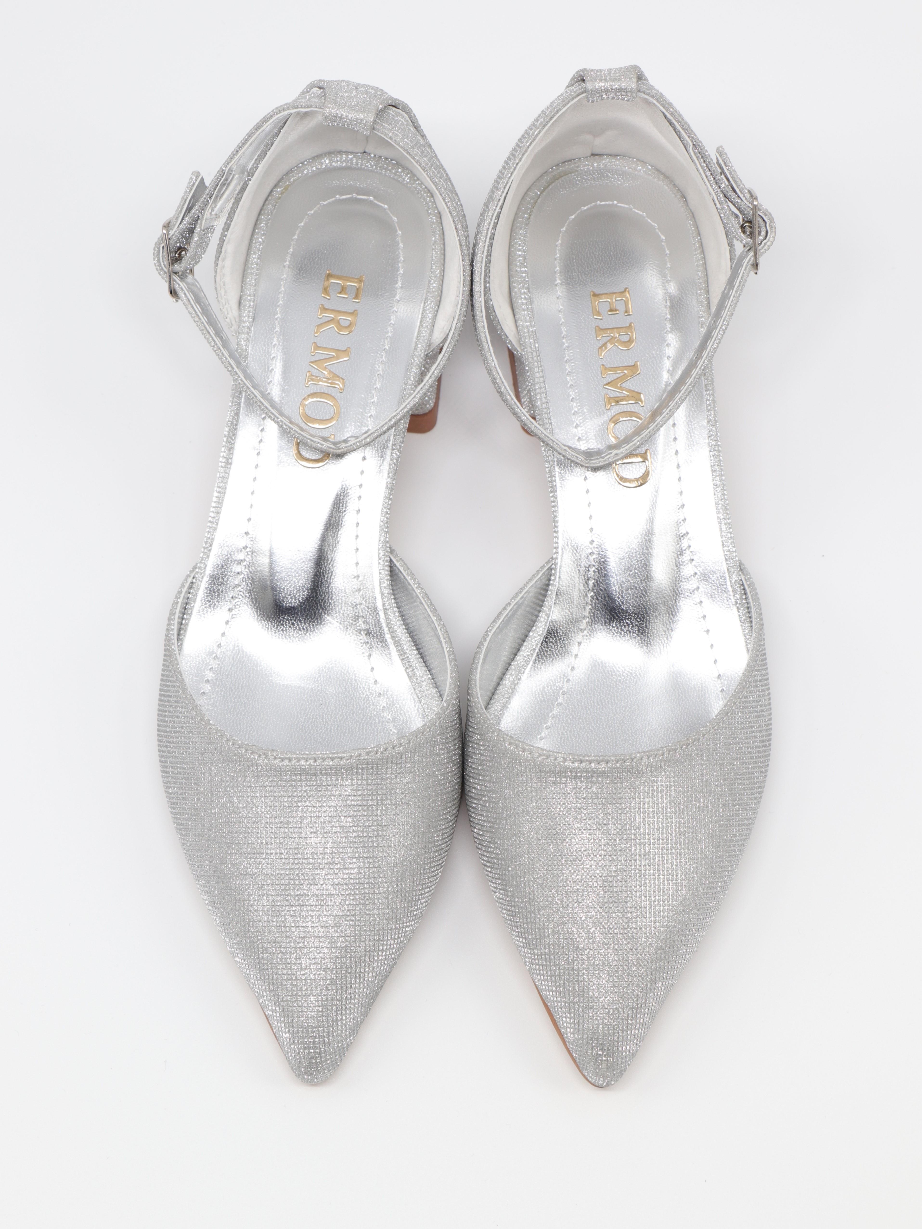 Nesil Shoes Ermod 301 Gümüş Simli Topuklu Kadın Ayakkabı