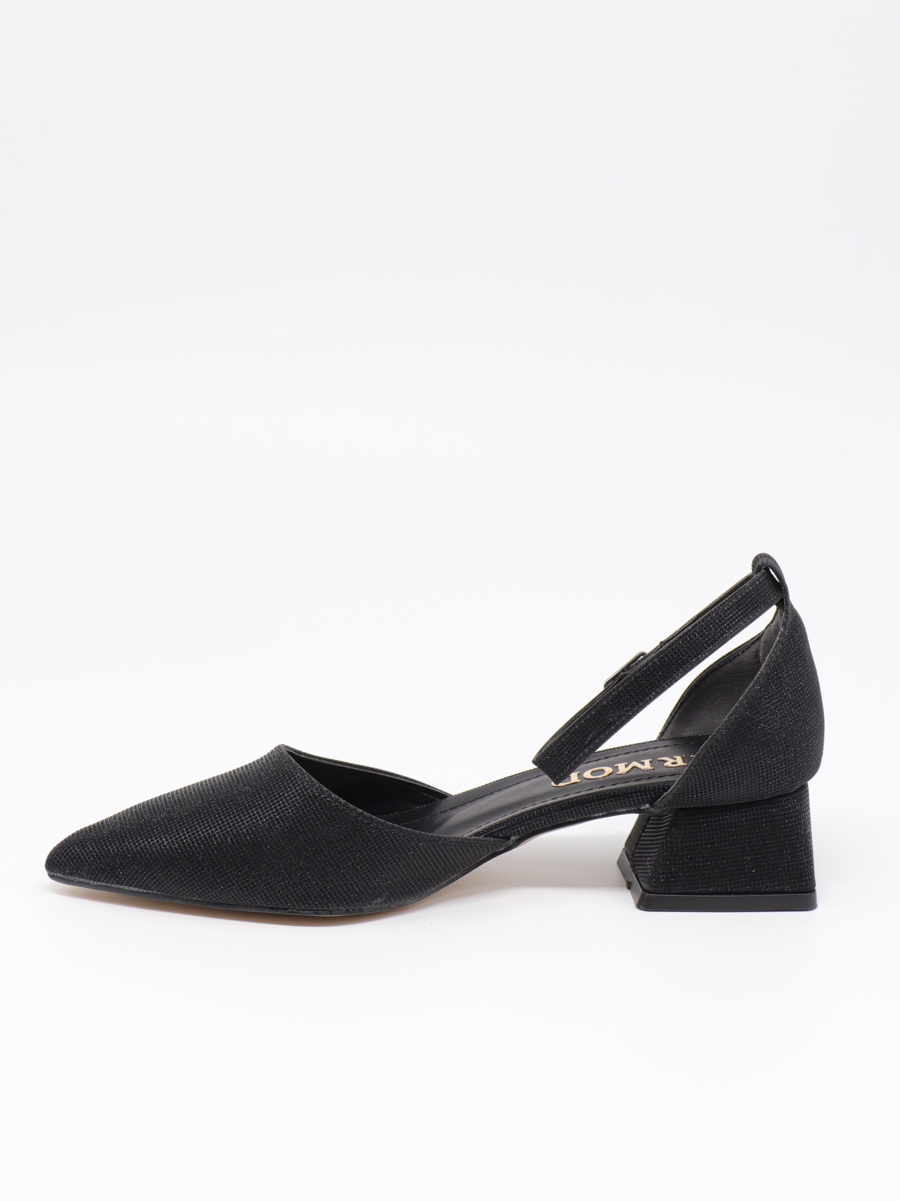 Nesil Shoes Ermod 301 Siyah Simli Topuklu Kadın Ayakkabı