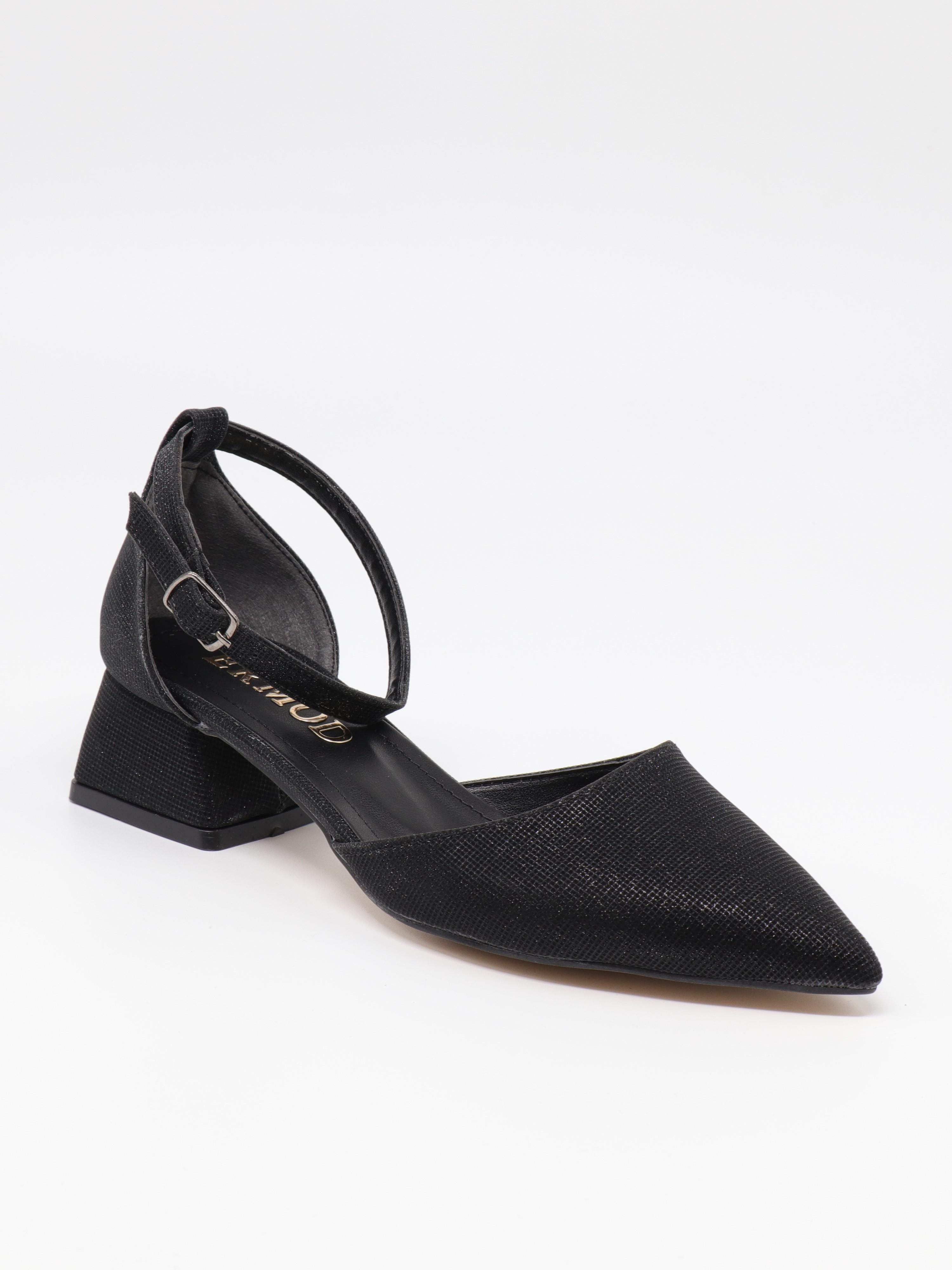 Nesil Shoes Ermod 301 Siyah Simli Topuklu Kadın Ayakkabı