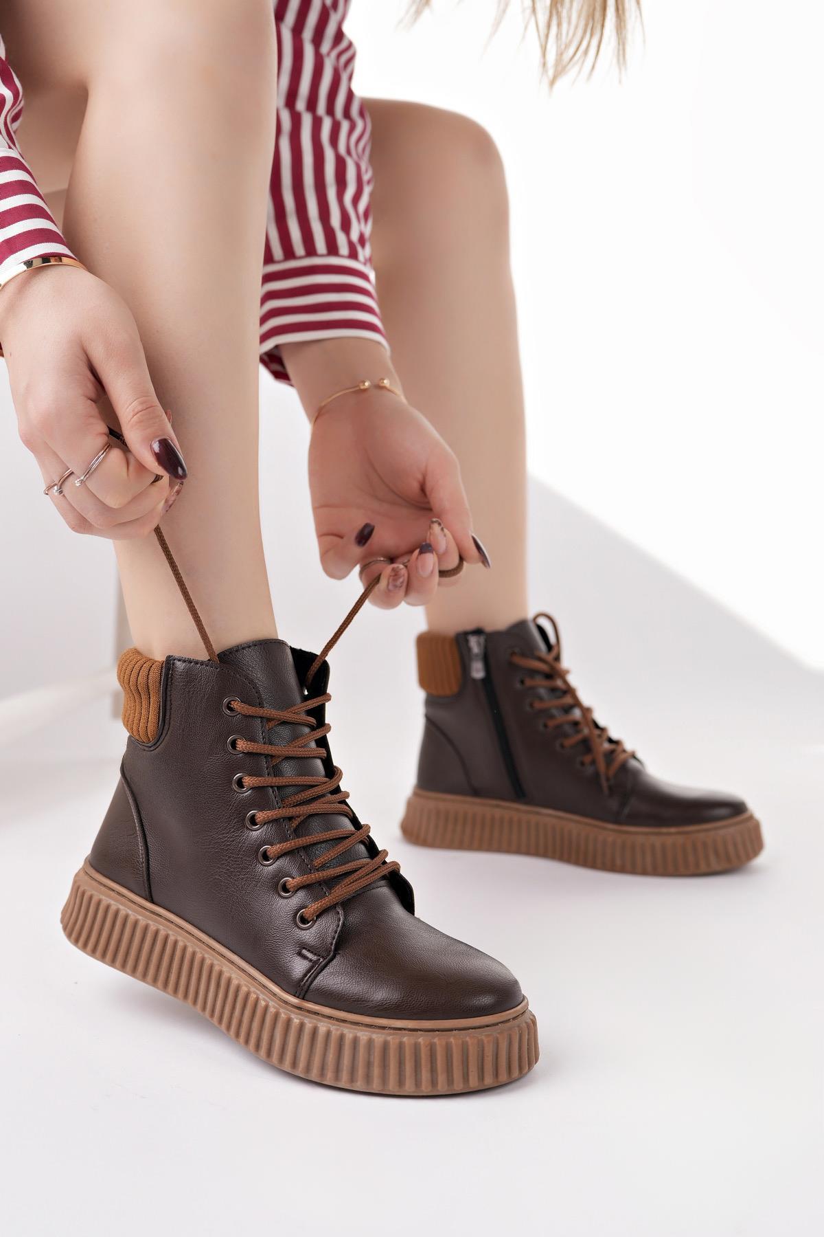 Nesil Shoes Ermod 401 Kahve Taba Kadın Postal Bot