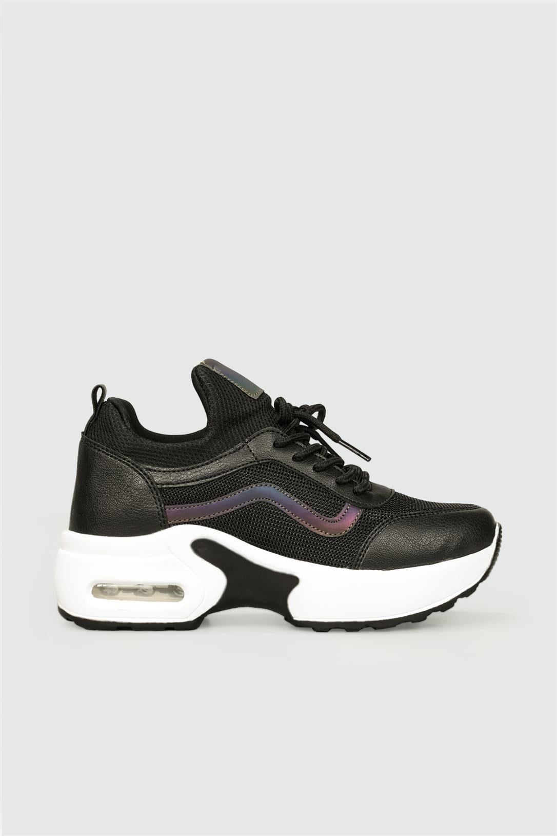 Nesil Shoes Flet 121 Siyah Beyaz Air Taban Kadın Sneakers