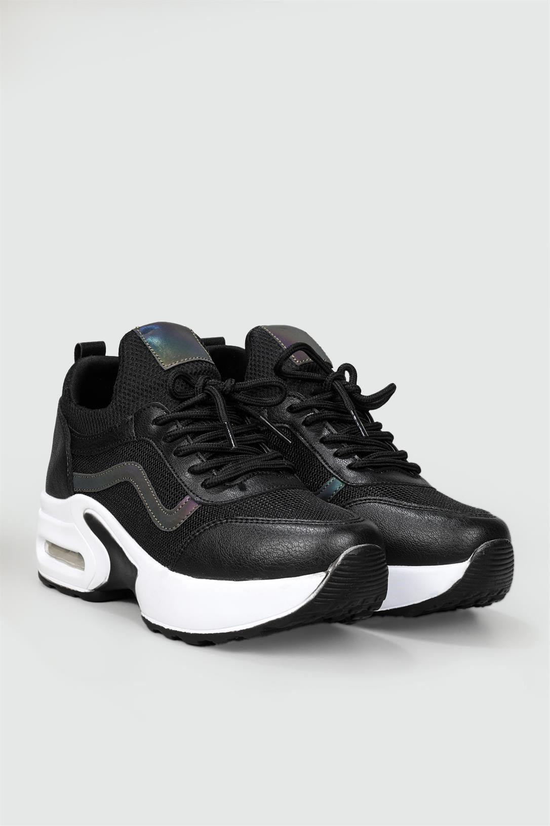 Nesil Shoes Flet 121 Siyah Beyaz Air Taban Kadın Sneakers