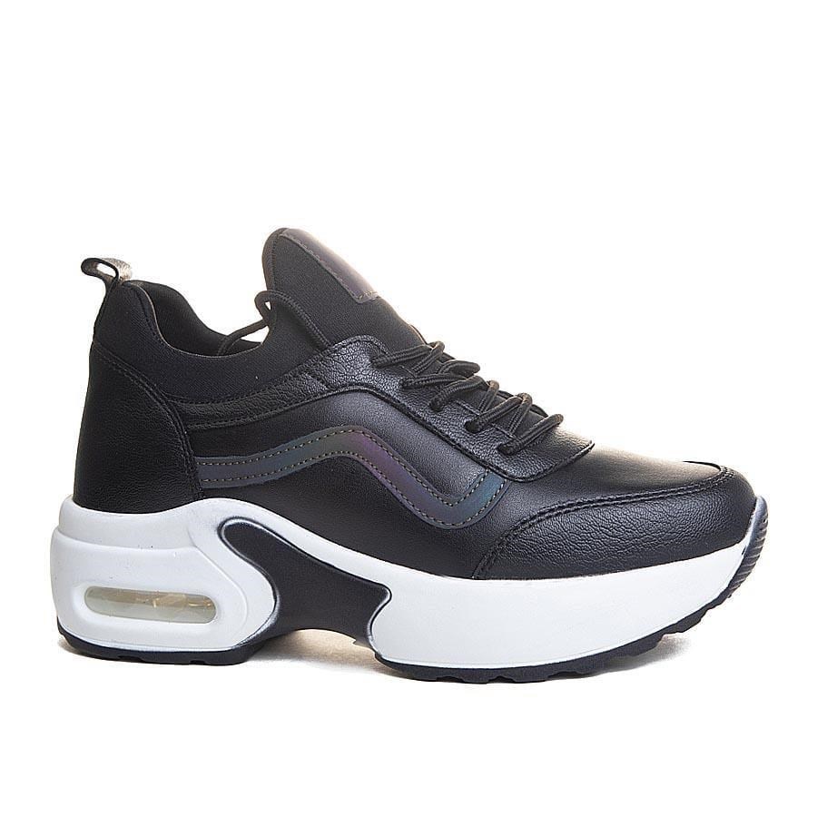 Nesil Shoes Flet 121 Siyah Beyaz Air Taban Kadın Sneakers