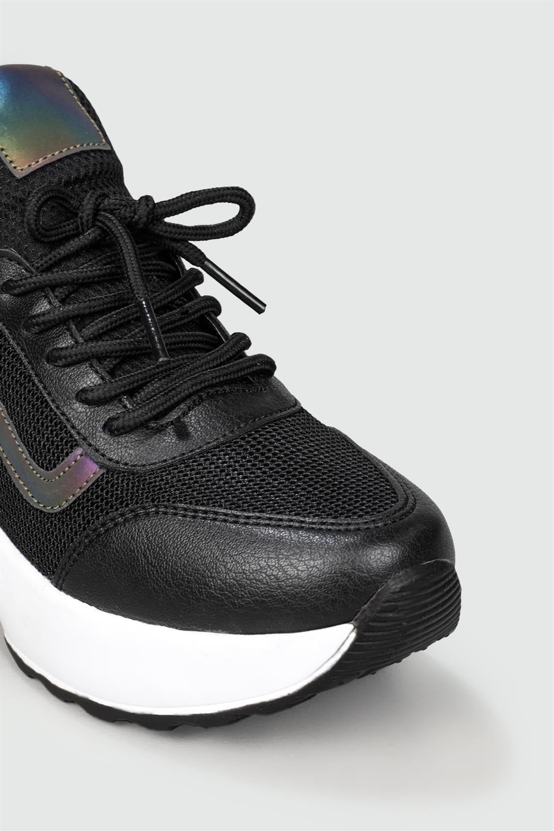 Nesil Shoes Flet 121 Siyah Beyaz Air Taban Kadın Sneakers