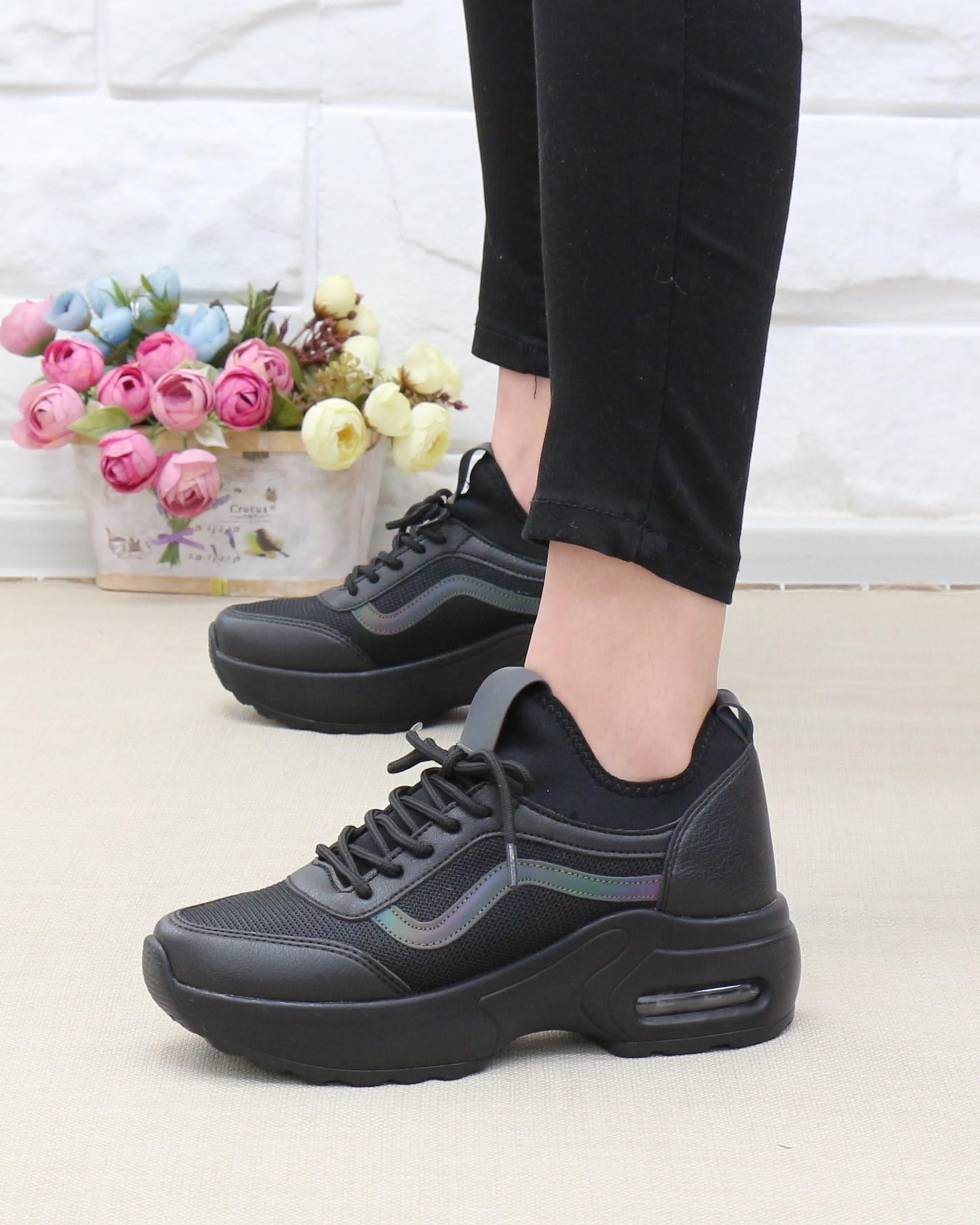 Nesil Shoes Flet 121 Siyah Tekstil Air Taban Kadın Sneakers