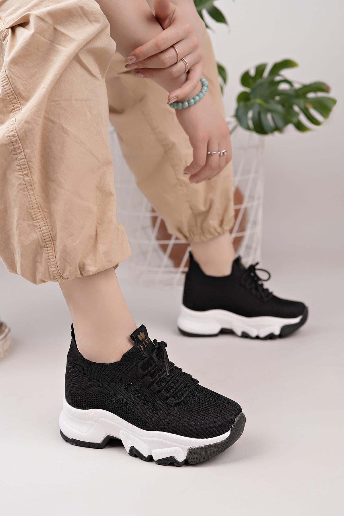 Nesil Shoes Flet 343 Siyah Triko Örgü Kadın Sneakers