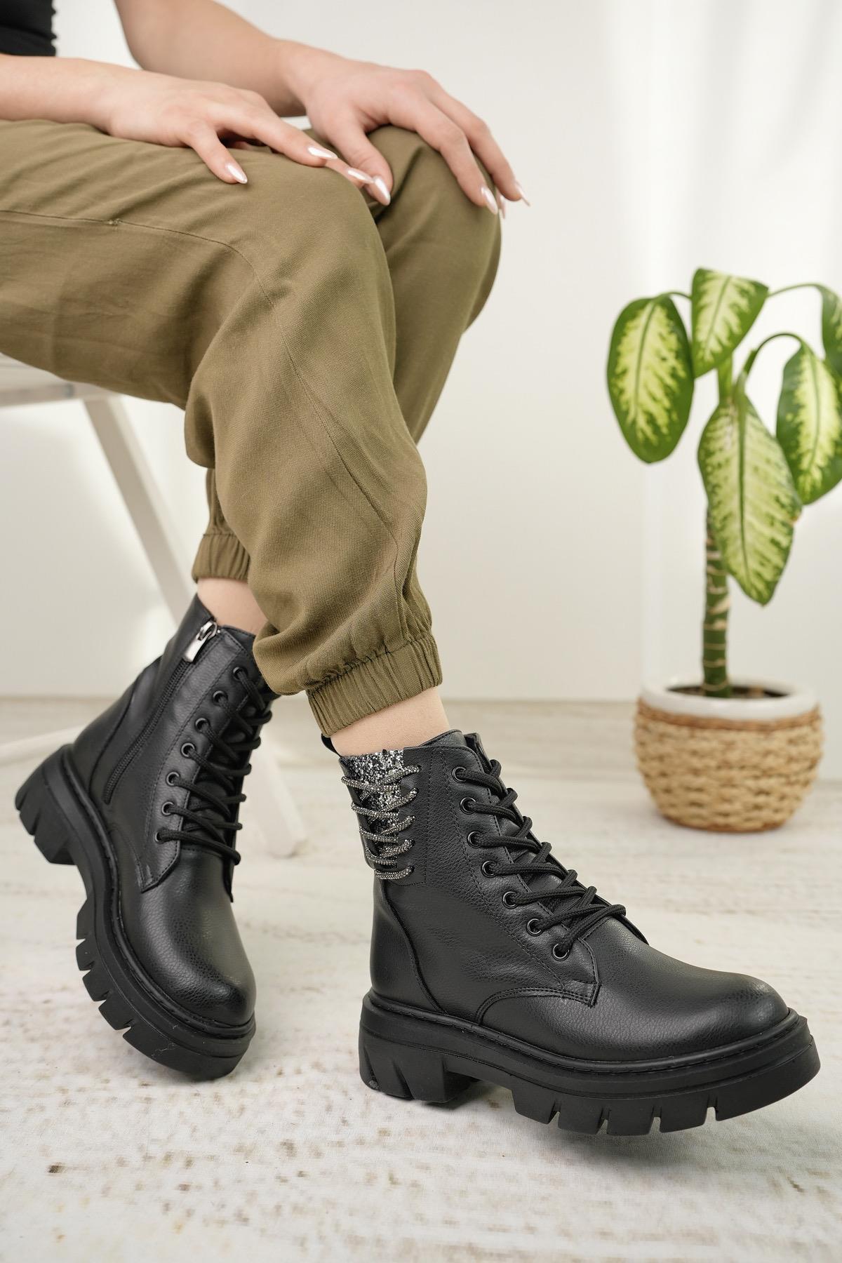 Nesil Shoes Fncy 206 Siyah Fermuarlı Kadın Bot