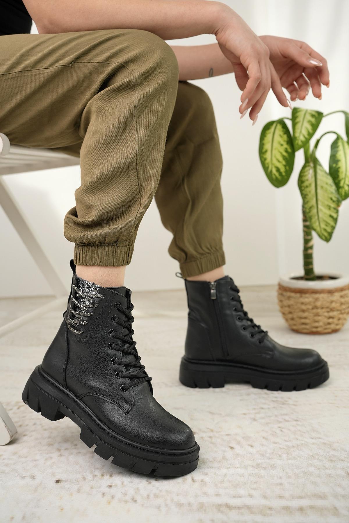 Nesil Shoes Fncy 206 Siyah Fermuarlı Kadın Bot