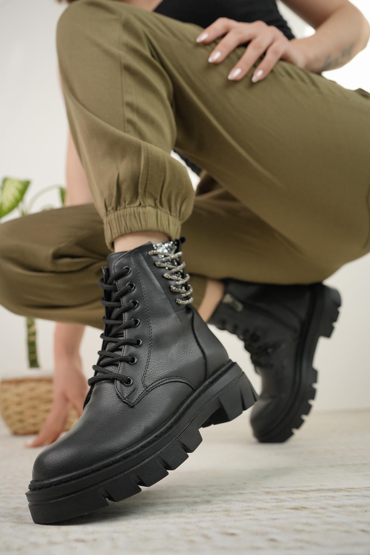 Nesil Shoes Fncy 206 Siyah Fermuarlı Kadın Bot